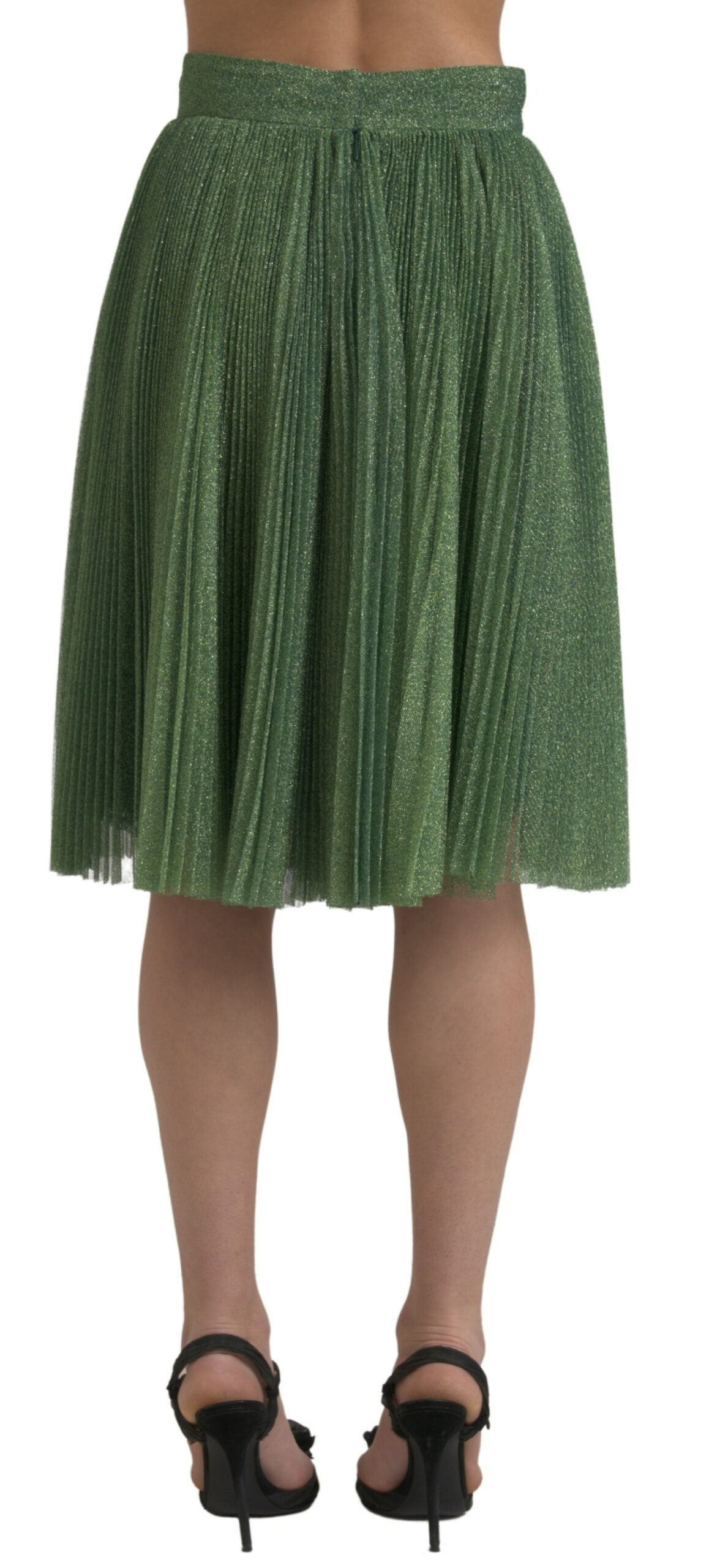 Dolce & Gabbana Metallic Green High Waist A-line Pleated Skirt Dolce & Gabbana