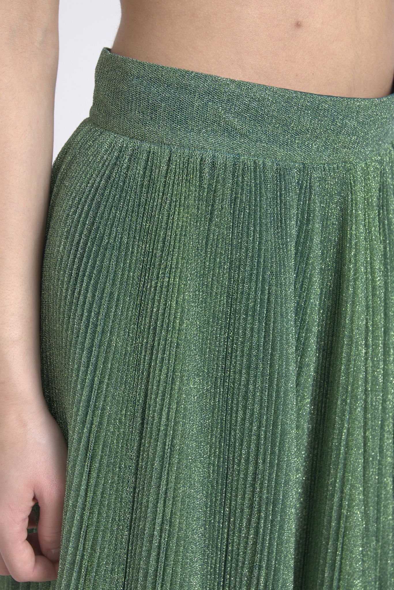 Dolce & Gabbana Metallic Green High Waist A-line Pleated Skirt Dolce & Gabbana
