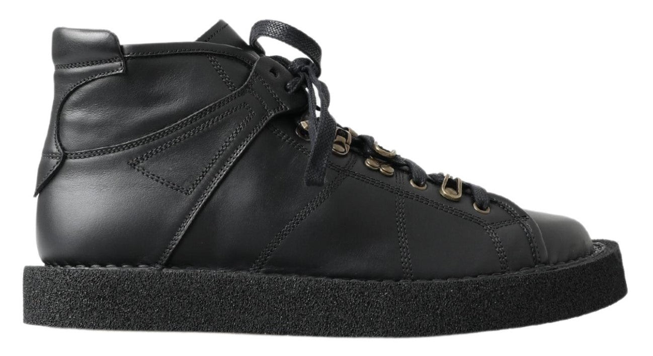 Dolce & Gabbana Black Leather Slip on Stretch Boots Dolce & Gabbana
