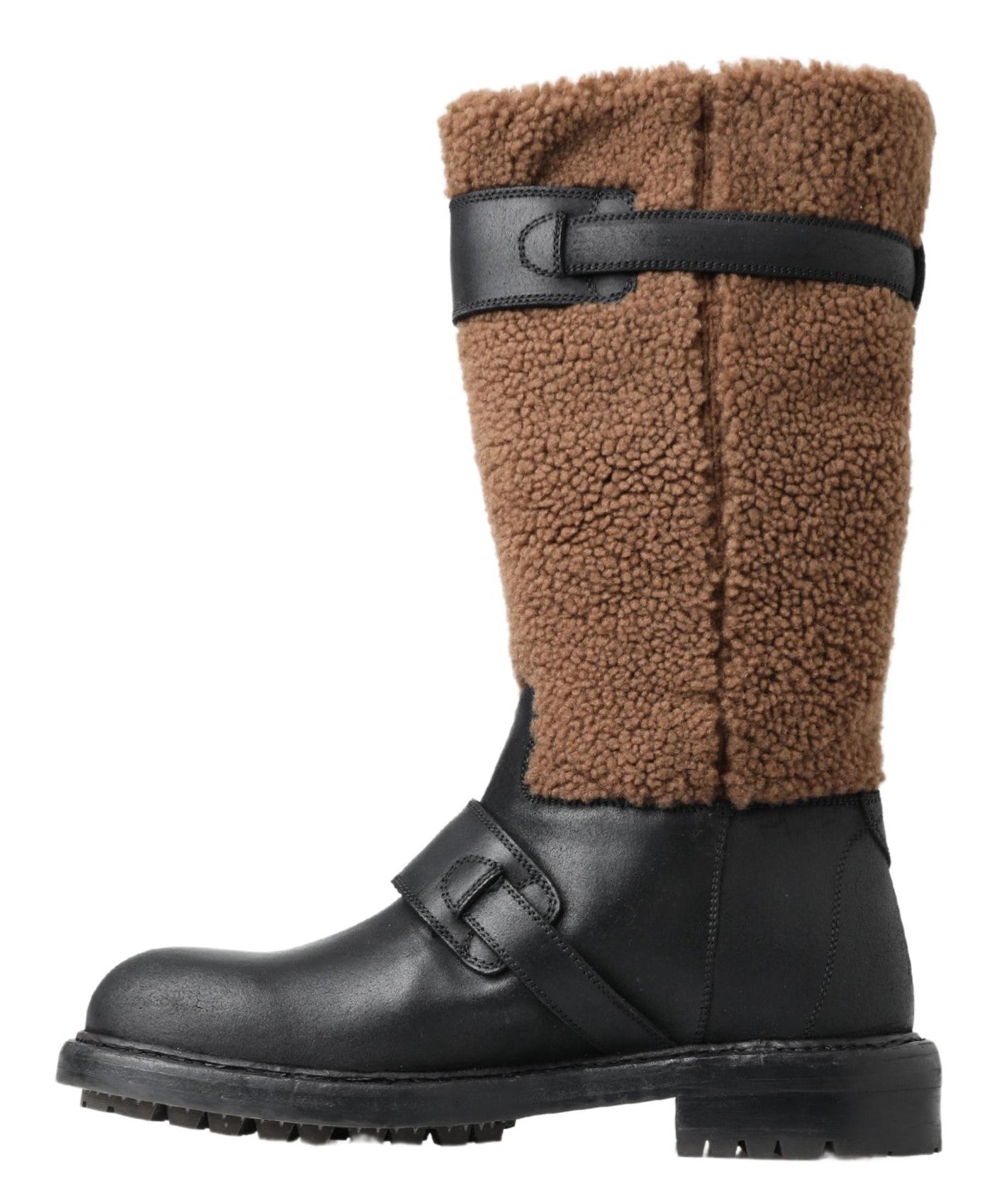 Dolce & Gabbana Black Leather Brown Shearling Boots Dolce & Gabbana