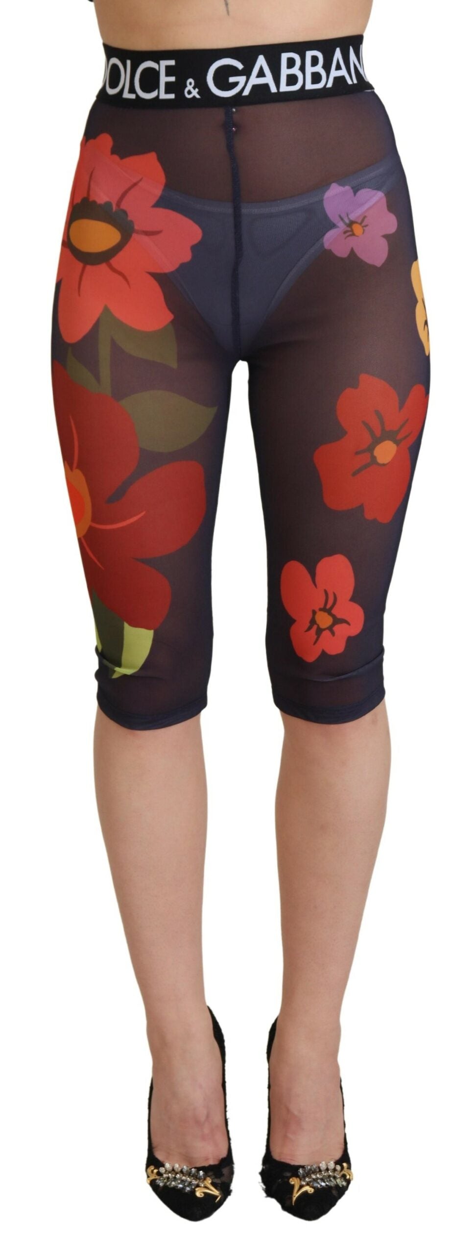 Dolce & Gabbana Black Floral Leggings Stretch Waist Pants Dolce & Gabbana
