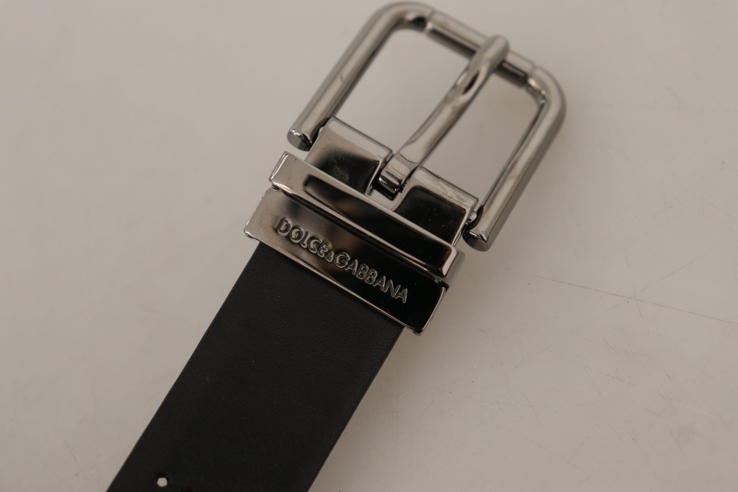 Dolce & Gabbana Black Calf Leather Perforated Metal Buckle Belt Dolce & Gabbana