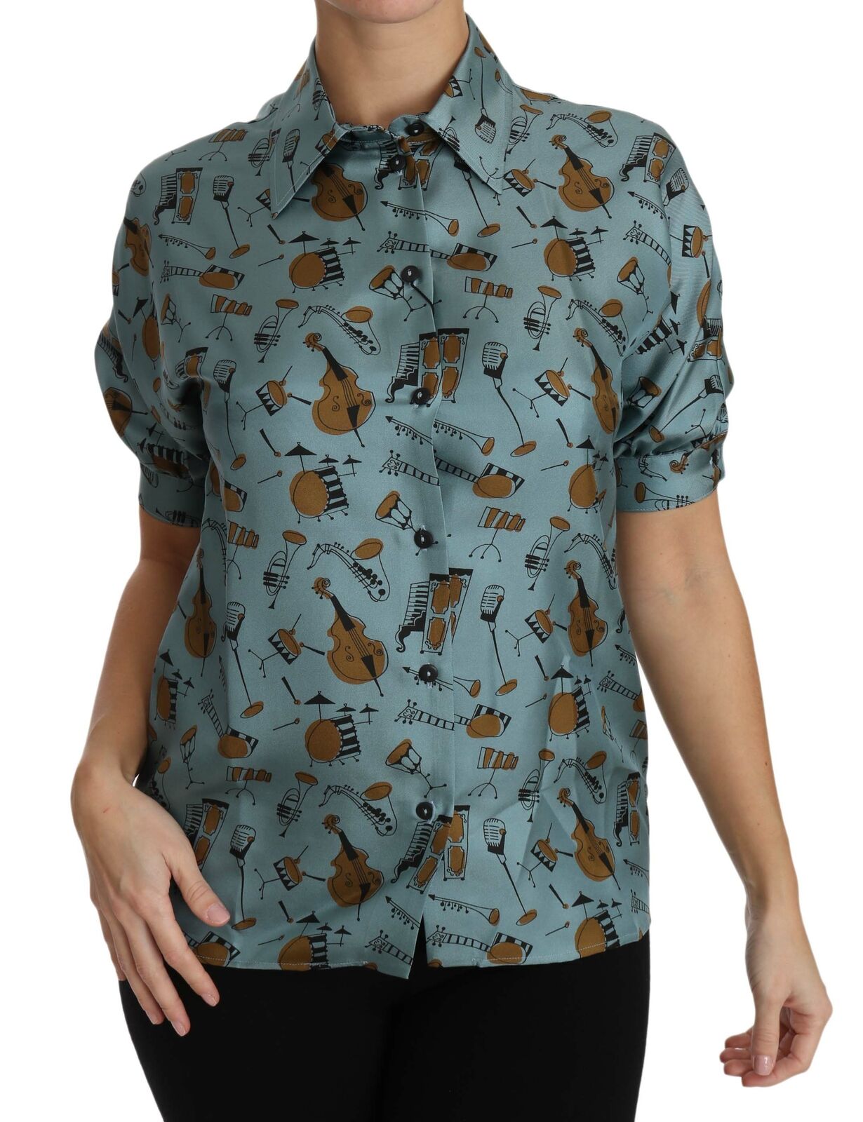 Dolce & Gabbana Multicolor Musical Instruments Silk Short sleeve Shirt Dolce & Gabbana