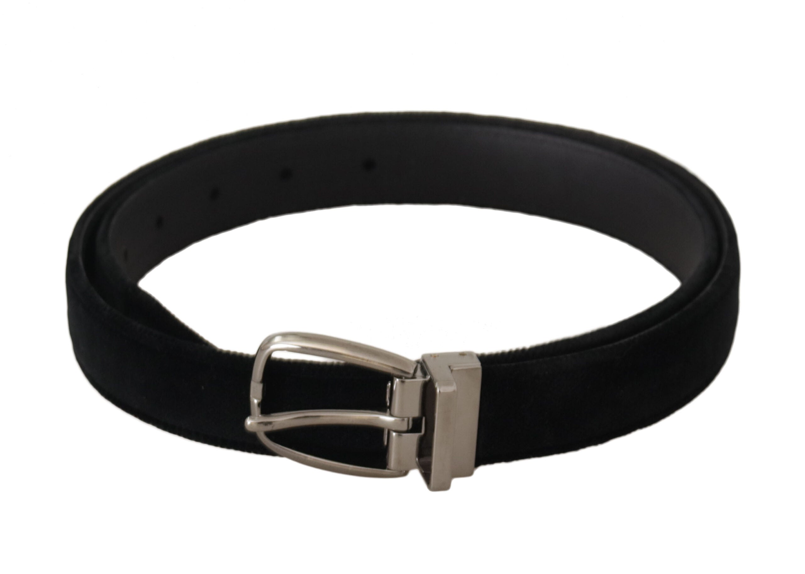 Dolce & Gabbana Black Classic Velvet Silver Tone Metal Buckle Belt Dolce & Gabbana