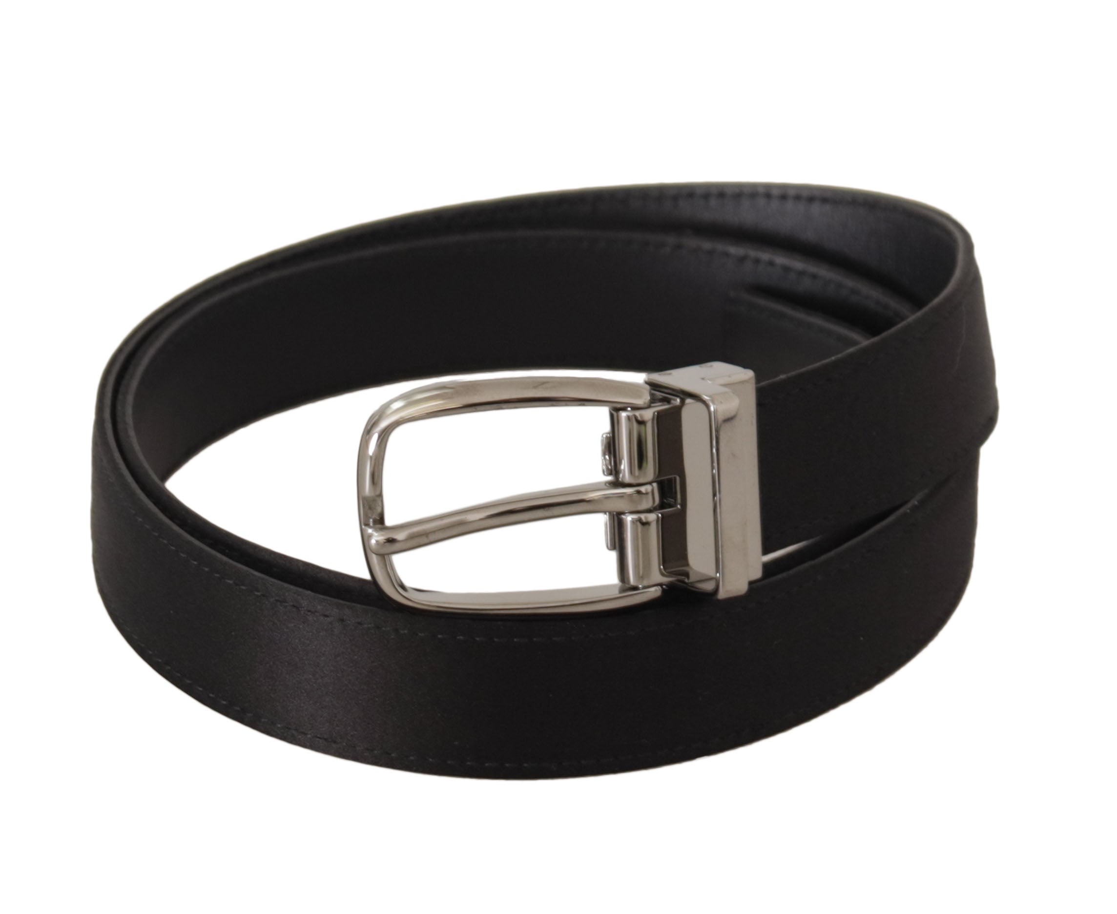 Dolce & Gabbana Black Calf Leather Silver Logo Metal Buckle Belt Dolce & Gabbana