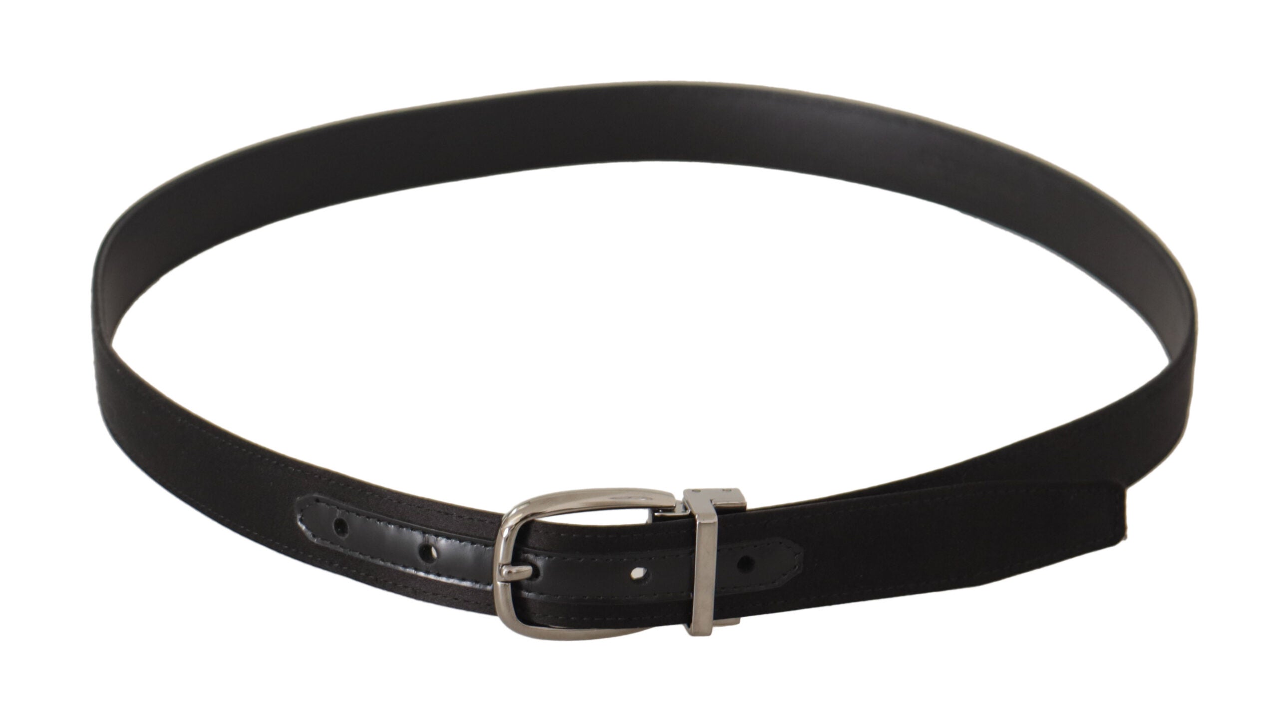 Dolce & Gabbana Black Calf Leather Silver Logo Metal Buckle Belt Dolce & Gabbana
