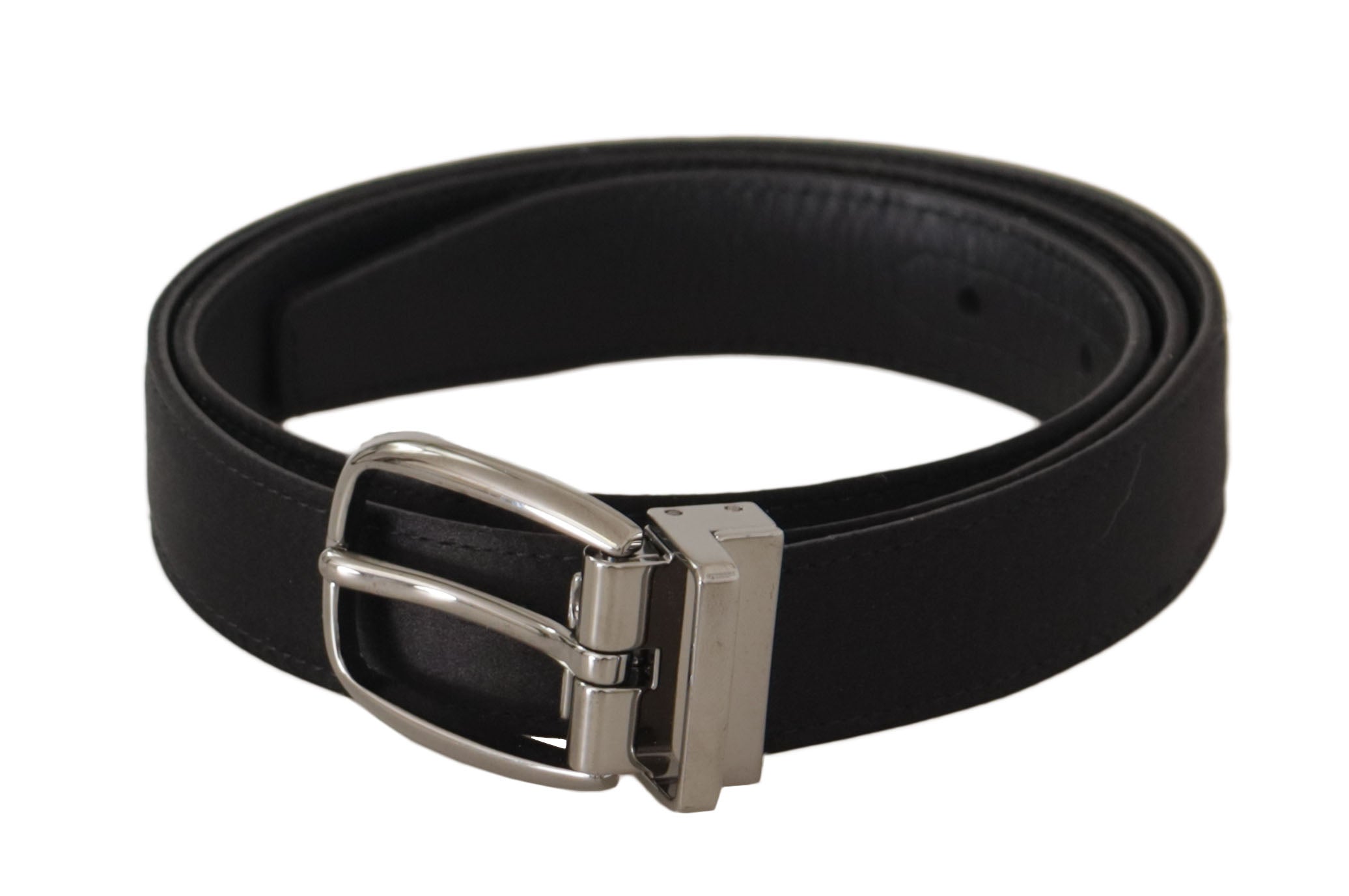 Dolce & Gabbana Black Calf Leather Silver Logo Metal Buckle Belt Dolce & Gabbana