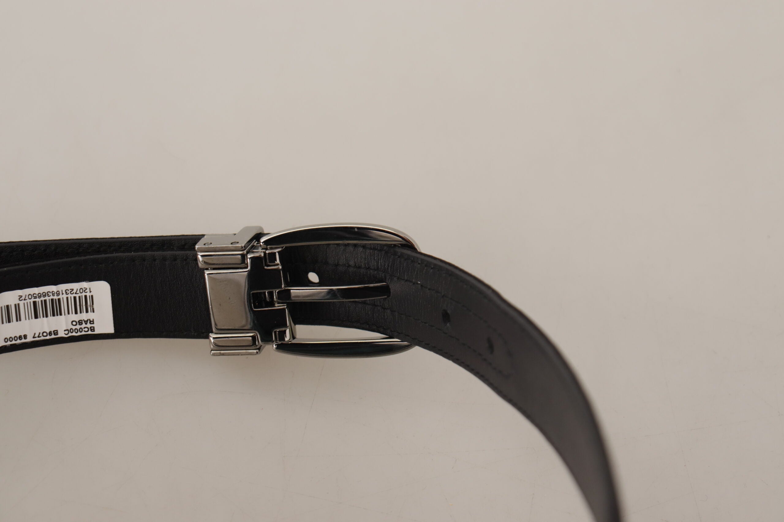 Dolce & Gabbana Black Calf Leather Silver Logo Metal Buckle Belt Dolce & Gabbana