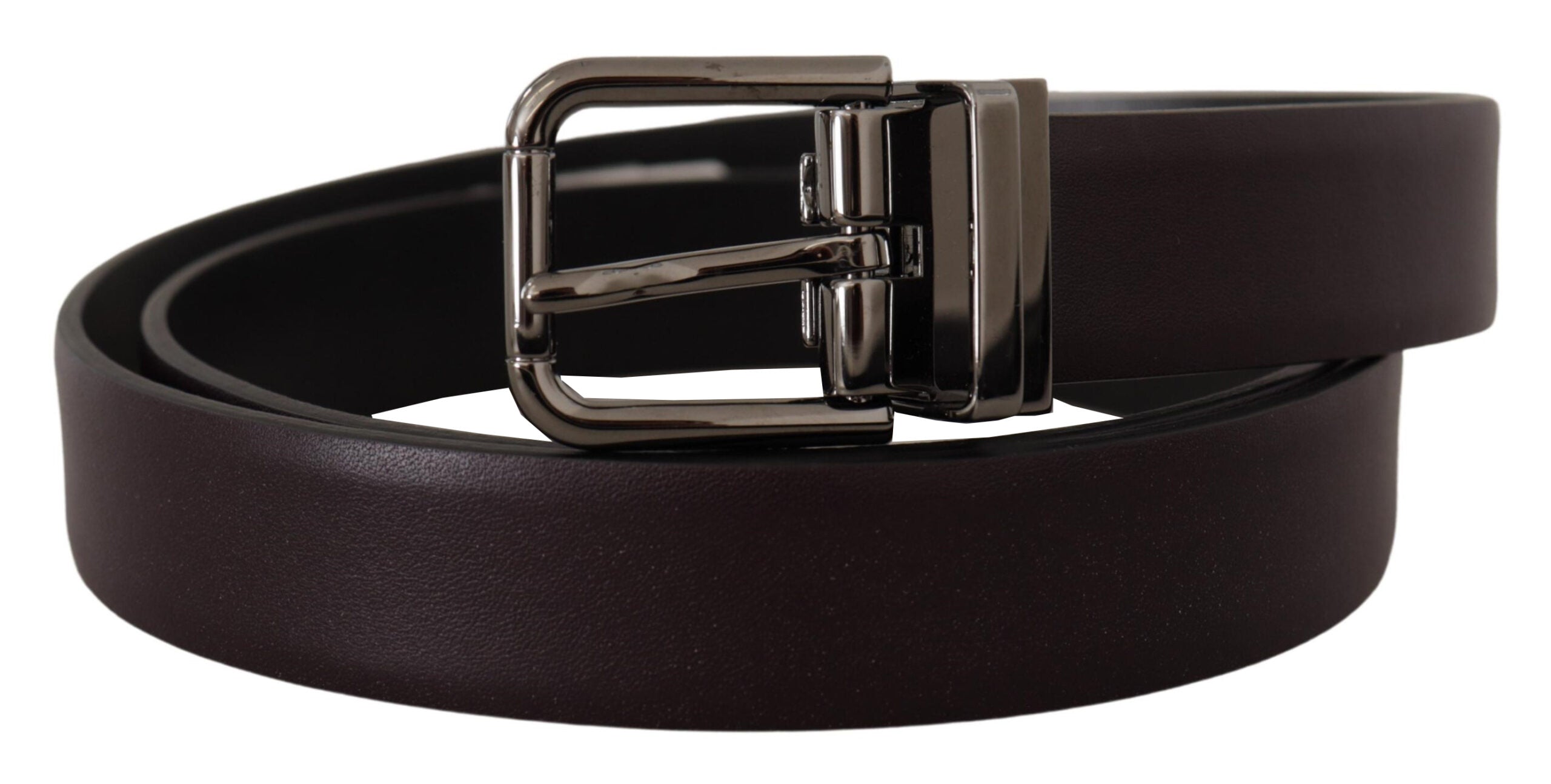 Dolce & Gabbana Dark Purple Leather Box Borchia Metal Buckle Belt Dolce & Gabbana