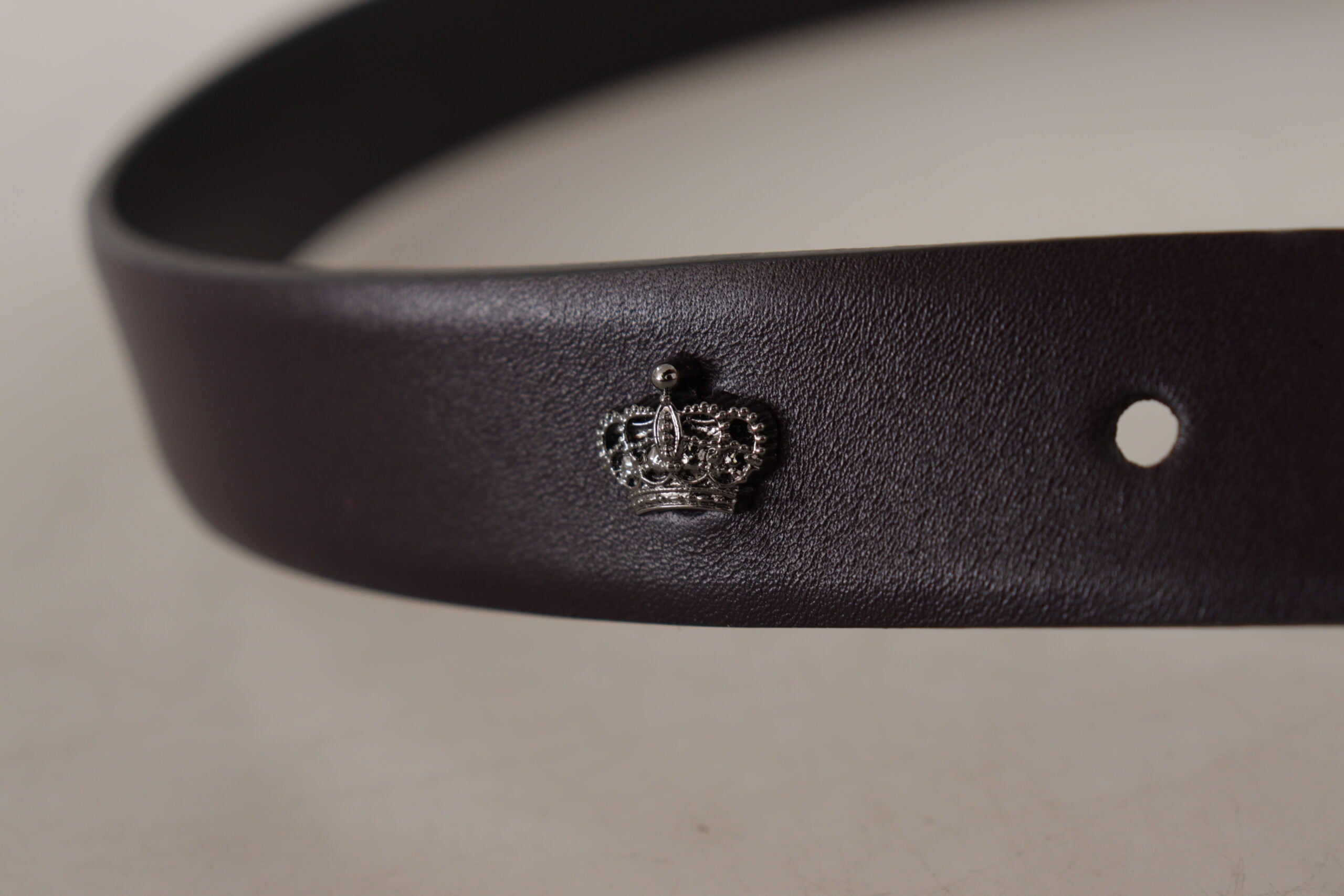 Dolce & Gabbana Dark Purple Leather Box Borchia Metal Buckle Belt Dolce & Gabbana