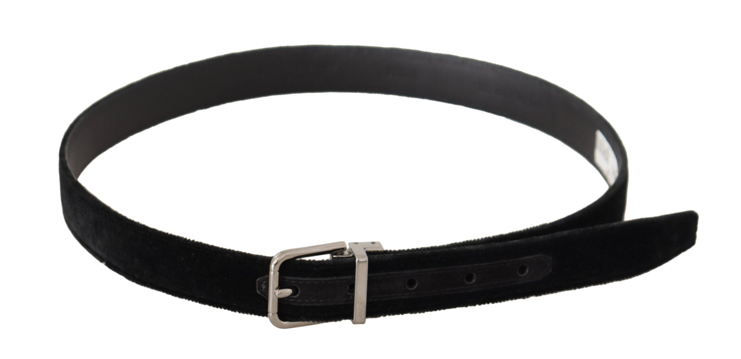 Dolce & Gabbana Black Casual Velvet Silver Metal Logo Buckle Belt Dolce & Gabbana