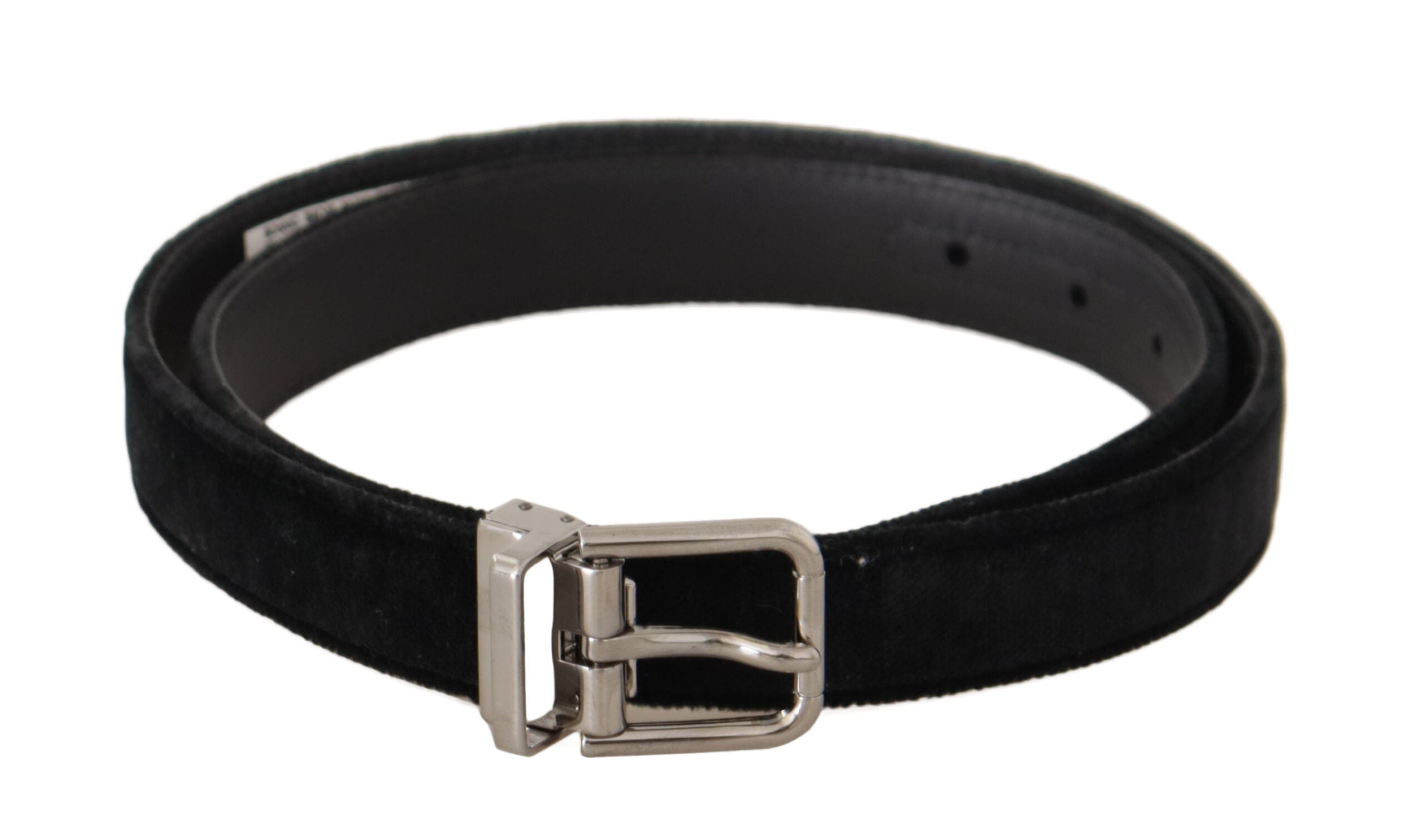 Dolce & Gabbana Black Casual Velvet Silver Metal Logo Buckle Belt Dolce & Gabbana
