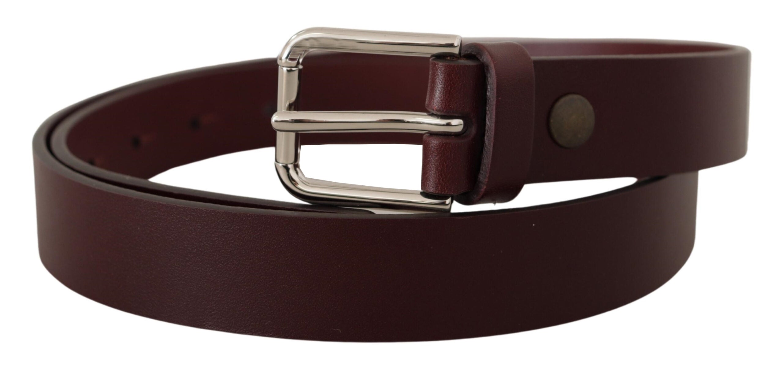 Dolce & Gabbana Maroon Calf Leather Silver Tone Metal Buckle Belt Dolce & Gabbana