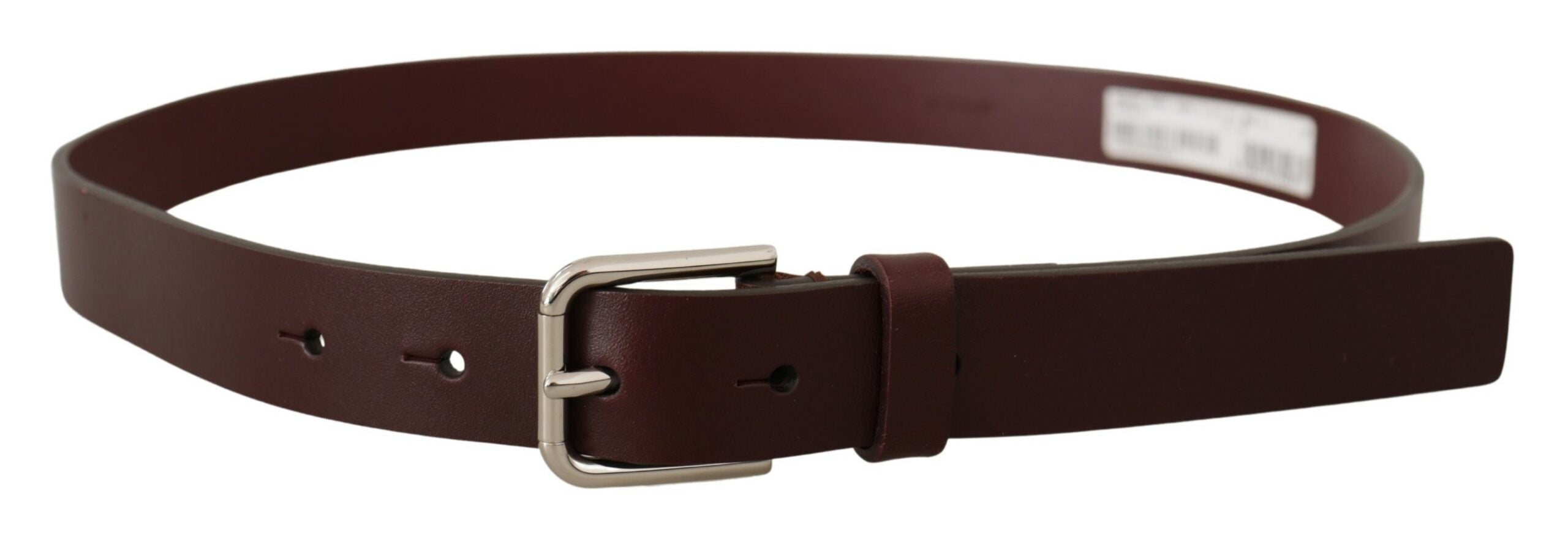 Dolce & Gabbana Maroon Calf Leather Silver Tone Metal Buckle Belt Dolce & Gabbana