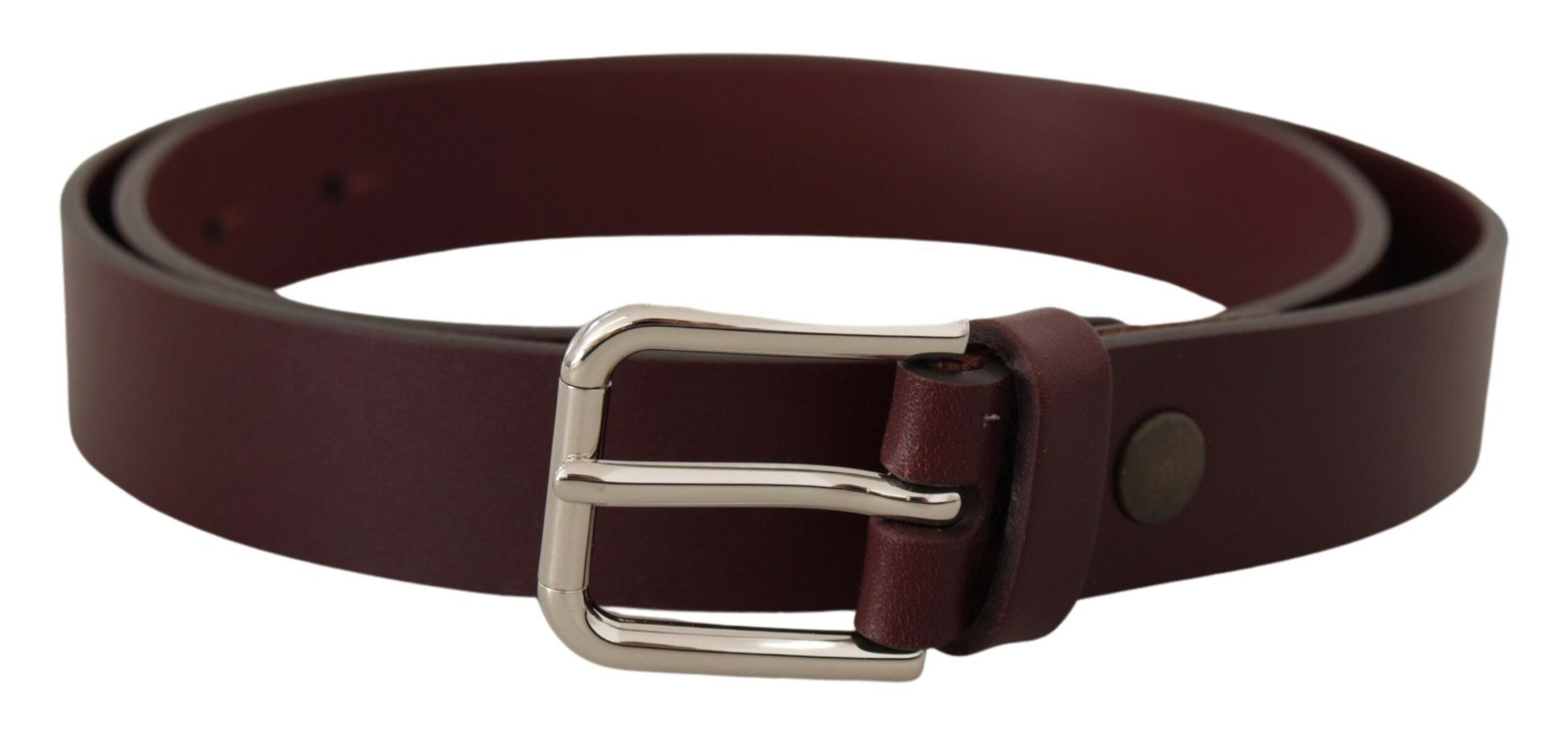 Dolce & Gabbana Maroon Calf Leather Silver Tone Metal Buckle Belt Dolce & Gabbana