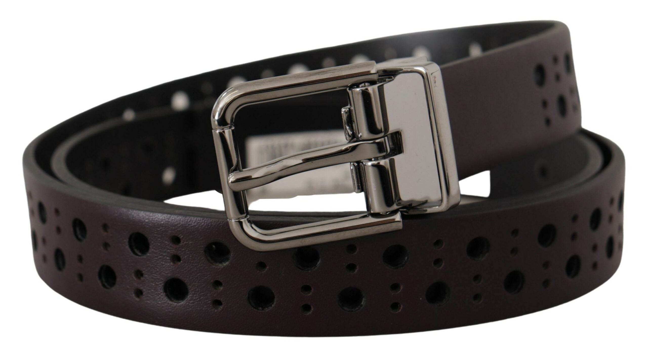 Dolce & Gabbana Dark Purple Perforated Leather Metal Buckle Belt Dolce & Gabbana