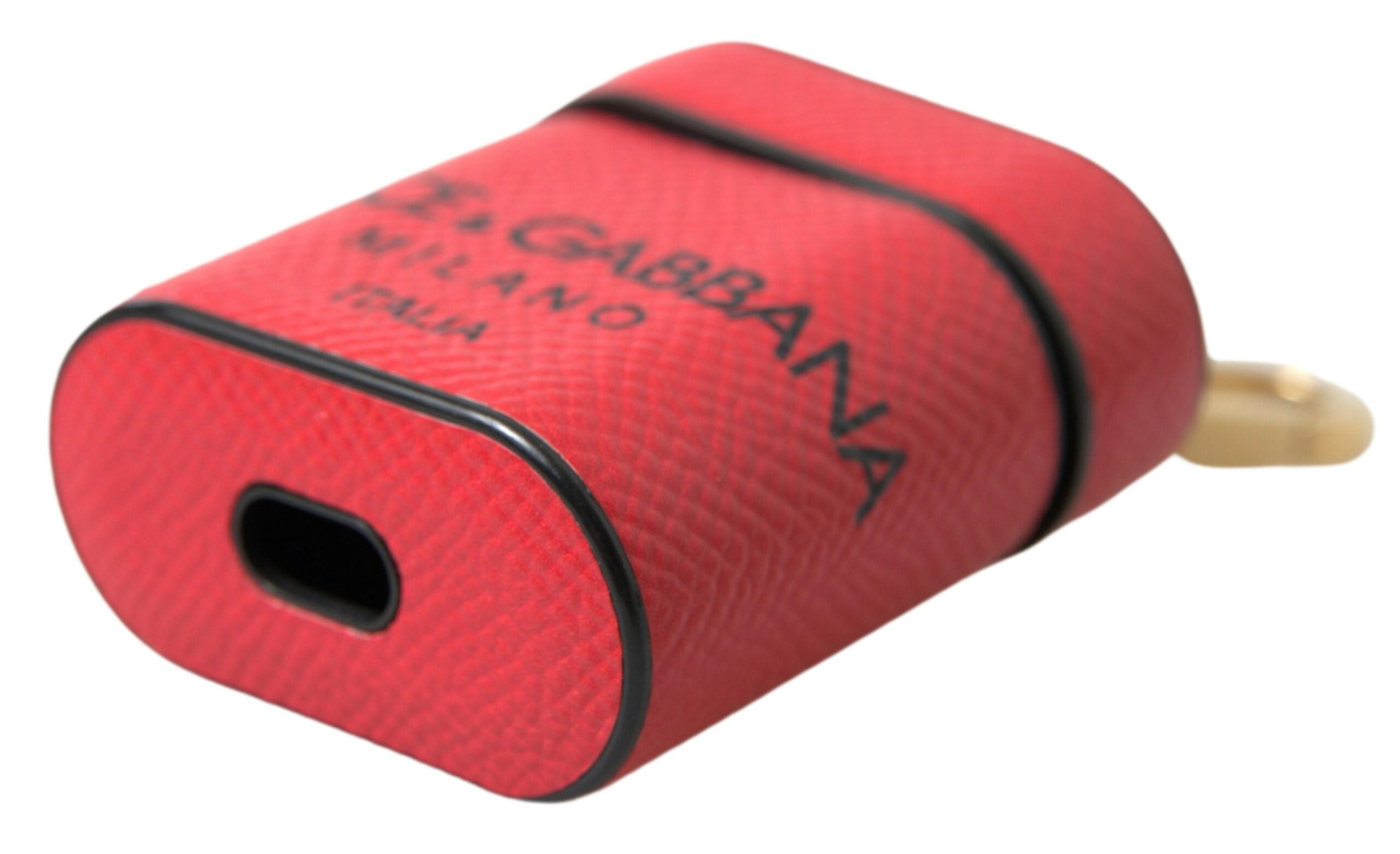 Dolce & Gabbana Red Black Calf Leather Logo Print Strap Airpods Case Dolce & Gabbana