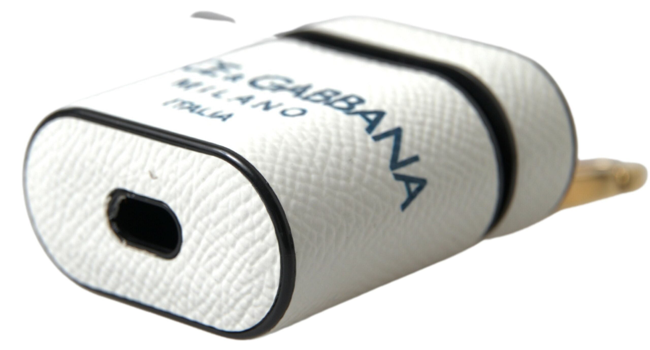 Dolce & Gabbana White Blue Calf Leather Logo Print Strap Airpods Case Dolce & Gabbana