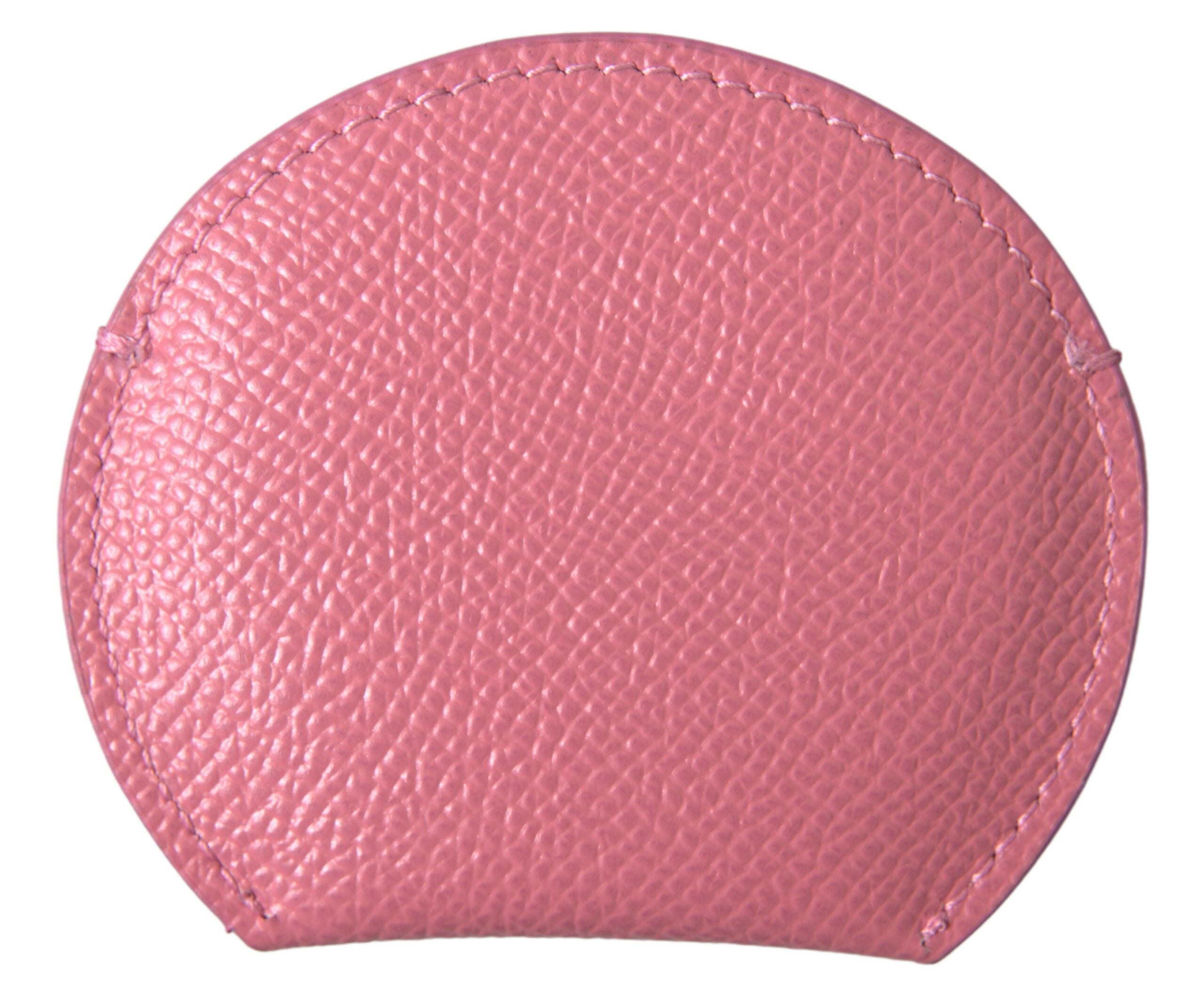 Dolce & Gabbana Pink Calfskin Leather Round Logo Print Hand Mirror Holder Dolce & Gabbana