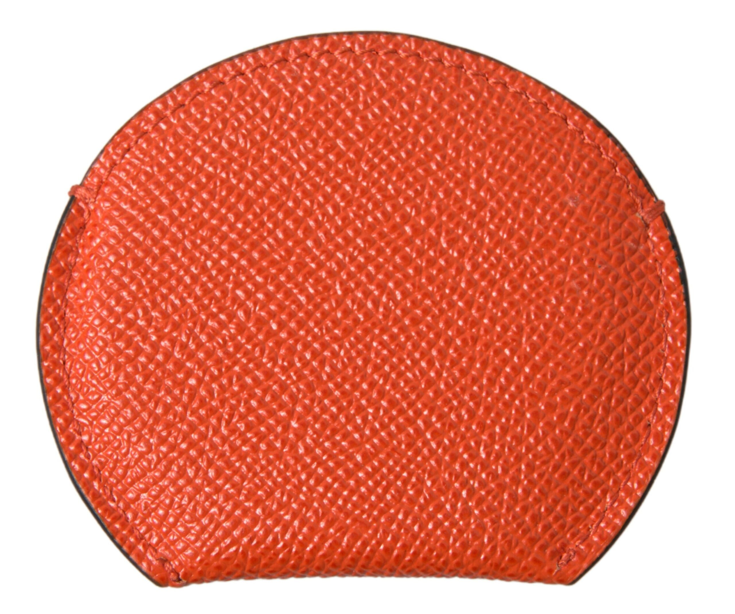 Dolce & Gabbana Orange Calfskin Leather Round Logo Hand Mirror Holder Dolce & Gabbana