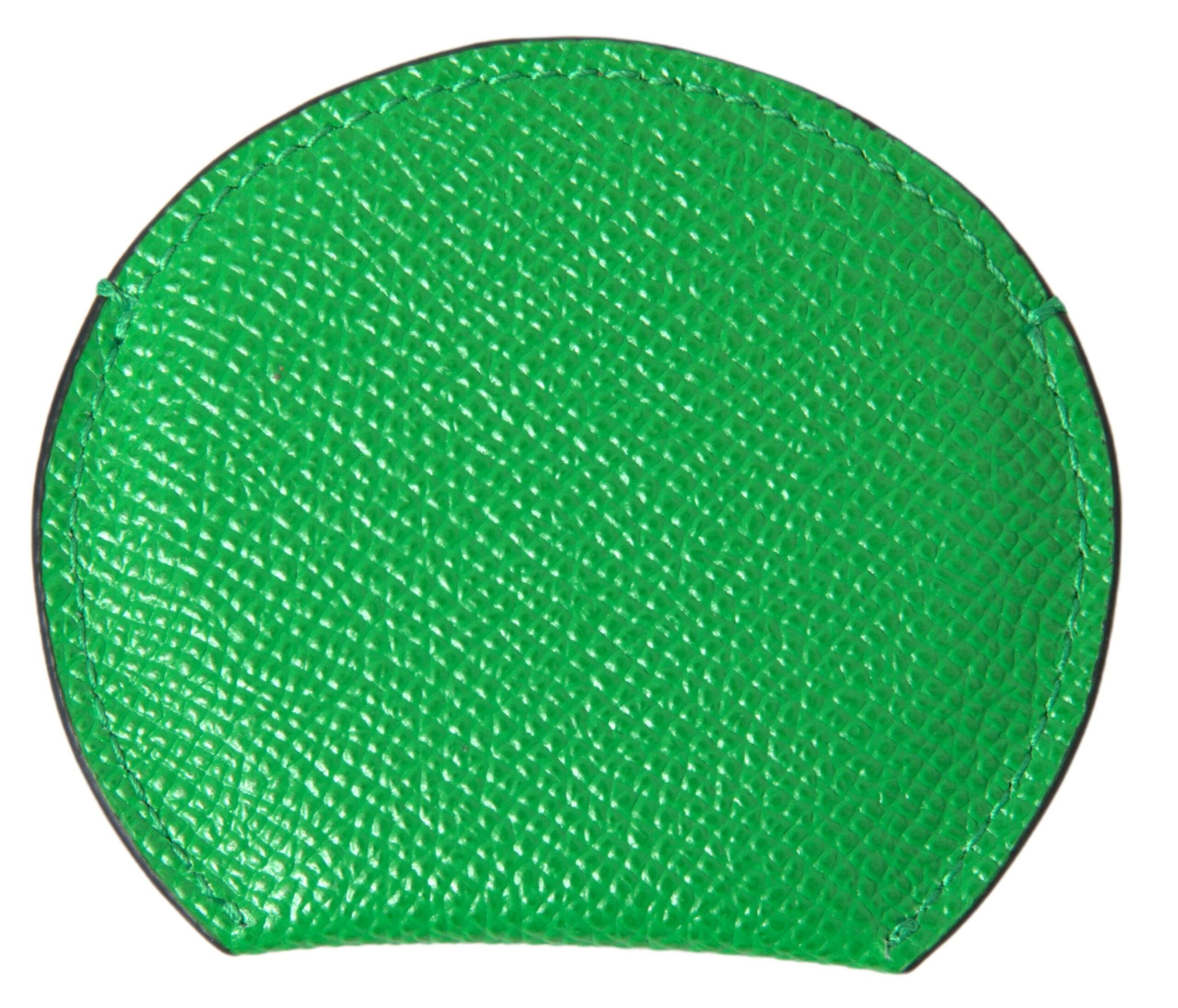 Dolce & Gabbana Green Calfskin Leather Round Logo Hand Mirror Holder Dolce & Gabbana