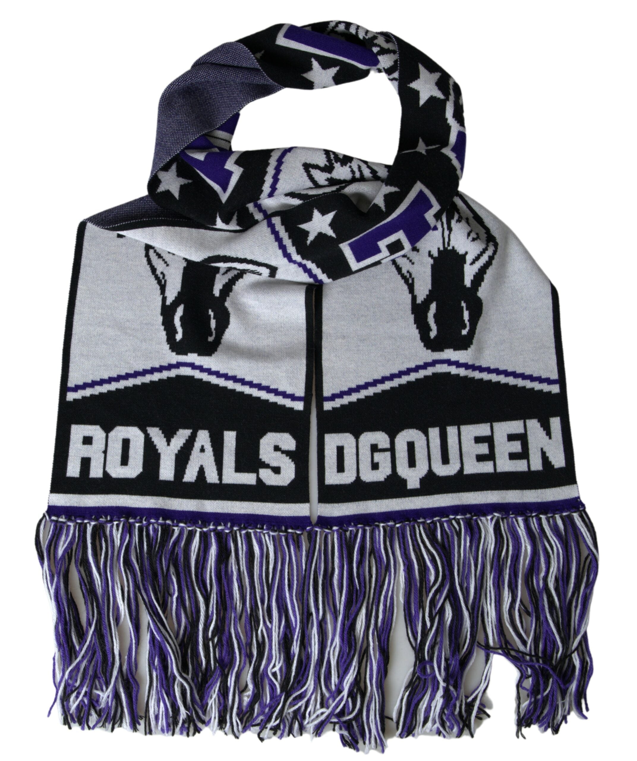 Dolce & Gabbana Multicolor Wool DG Queen Wrap Fringe Scarf Dolce & Gabbana