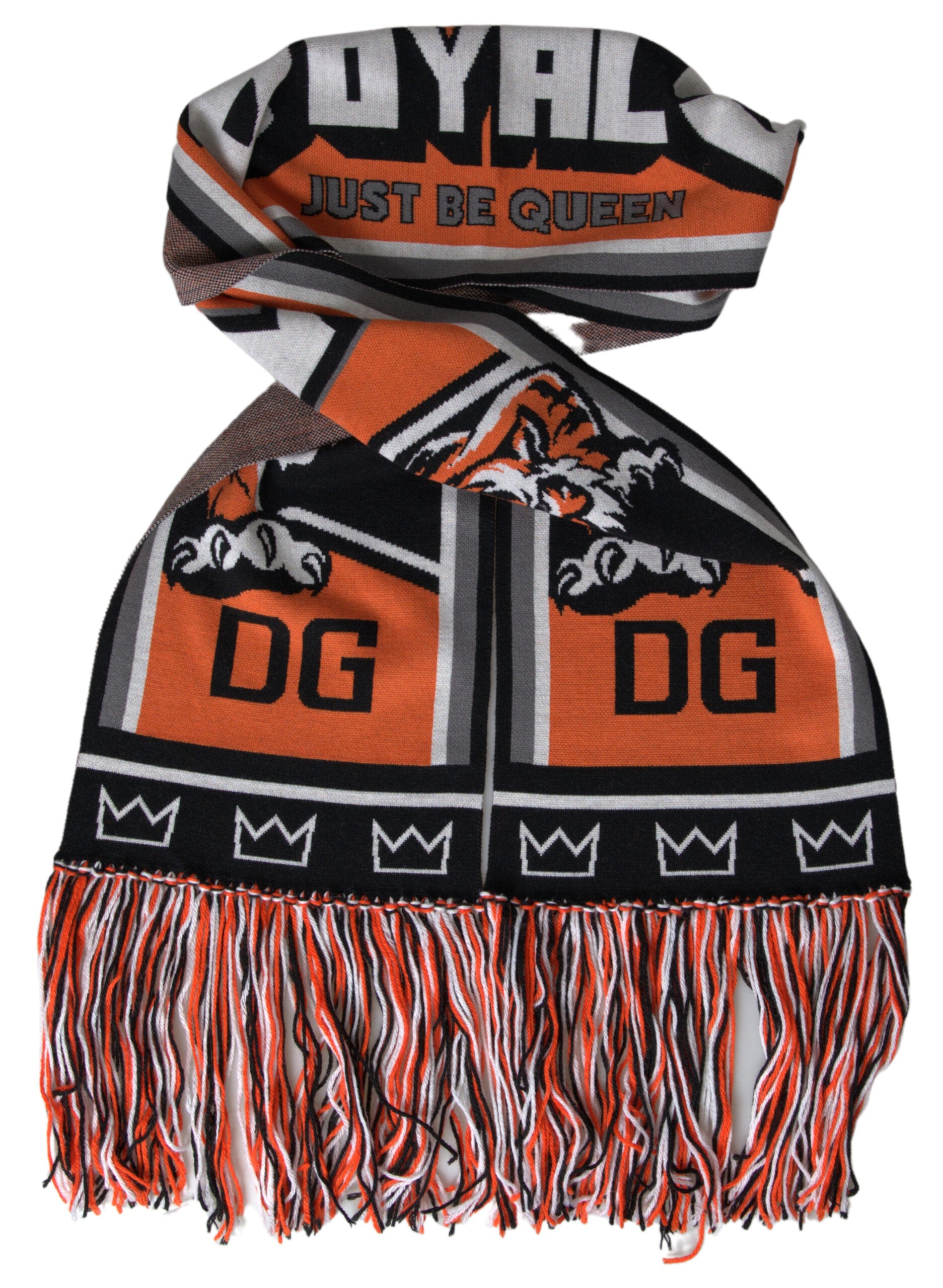 Dolce & Gabbana Multicolor Wool DG Royals Wrap Fringe Scarf Dolce & Gabbana