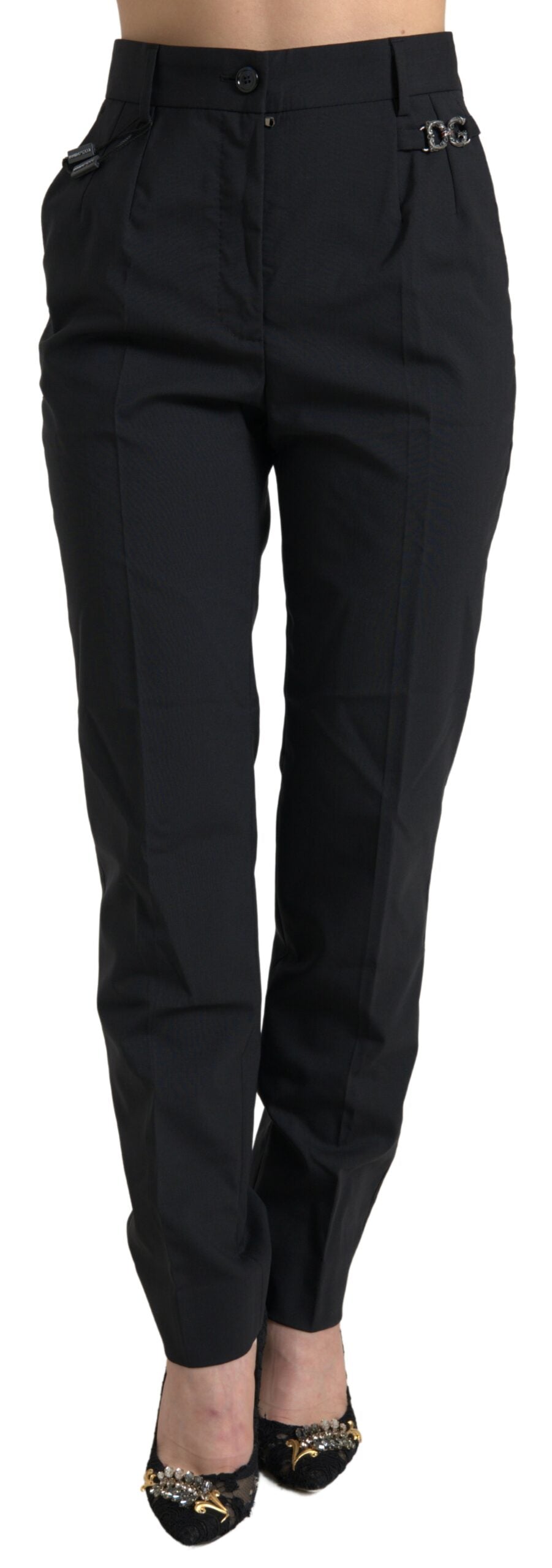 Dolce & Gabbana Black Wool High Waist Tapered Pants Dolce & Gabbana