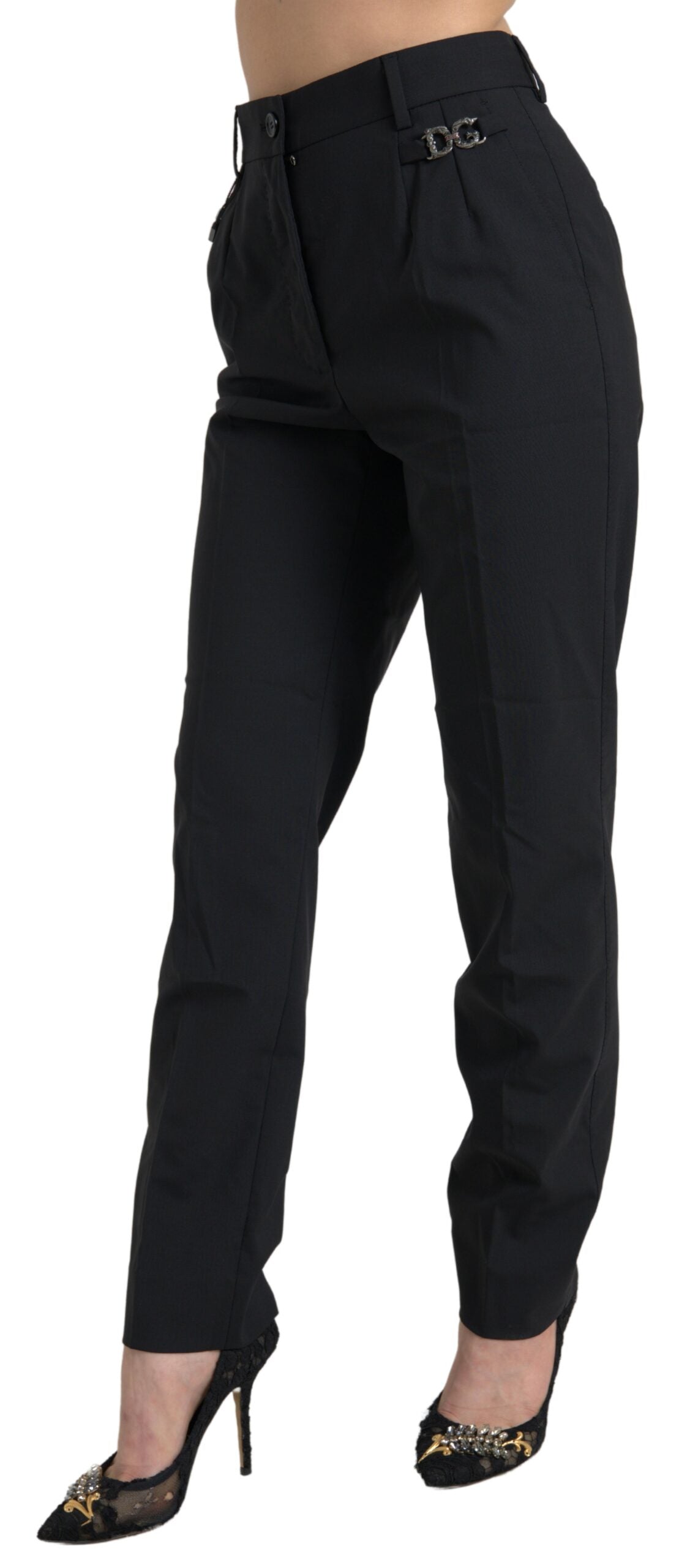 Dolce & Gabbana Black Wool High Waist Tapered Pants Dolce & Gabbana