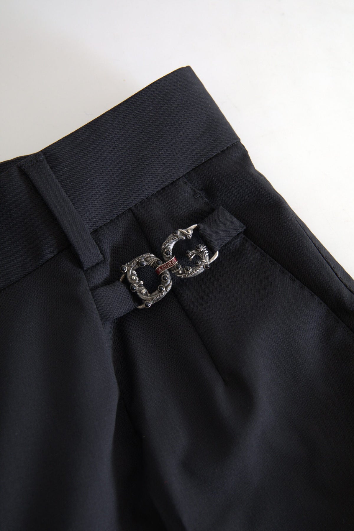 Dolce & Gabbana Black Wool High Waist Tapered Pants Dolce & Gabbana