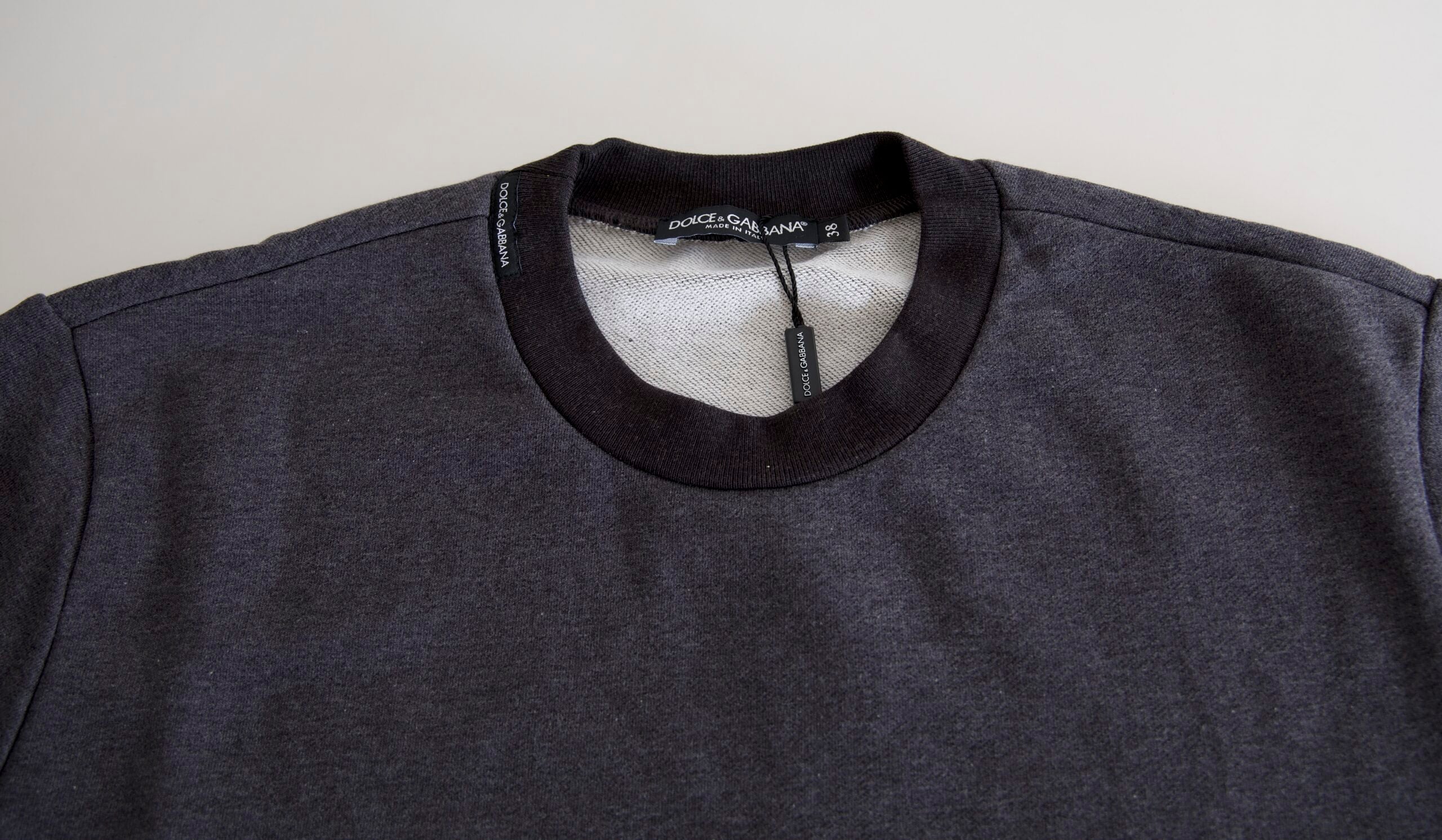 Dolce & Gabbana Dark Gray Cotton Crew Neck Pullover Sweater Dolce & Gabbana
