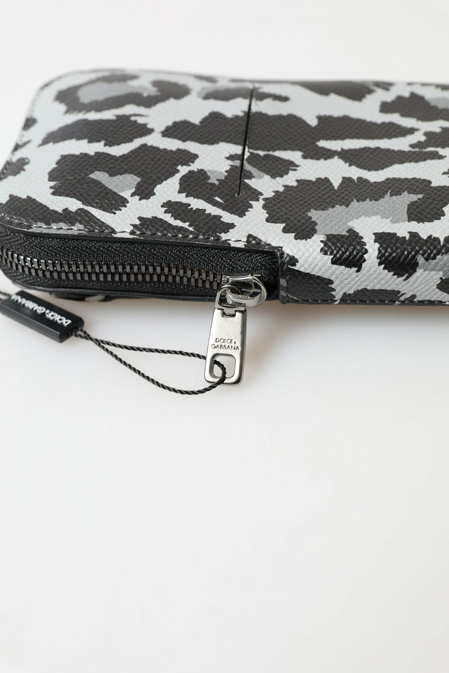 Dolce & Gabbana Gray Leopard Leather Men Purse Crossbody Sling Phone Bag Dolce & Gabbana