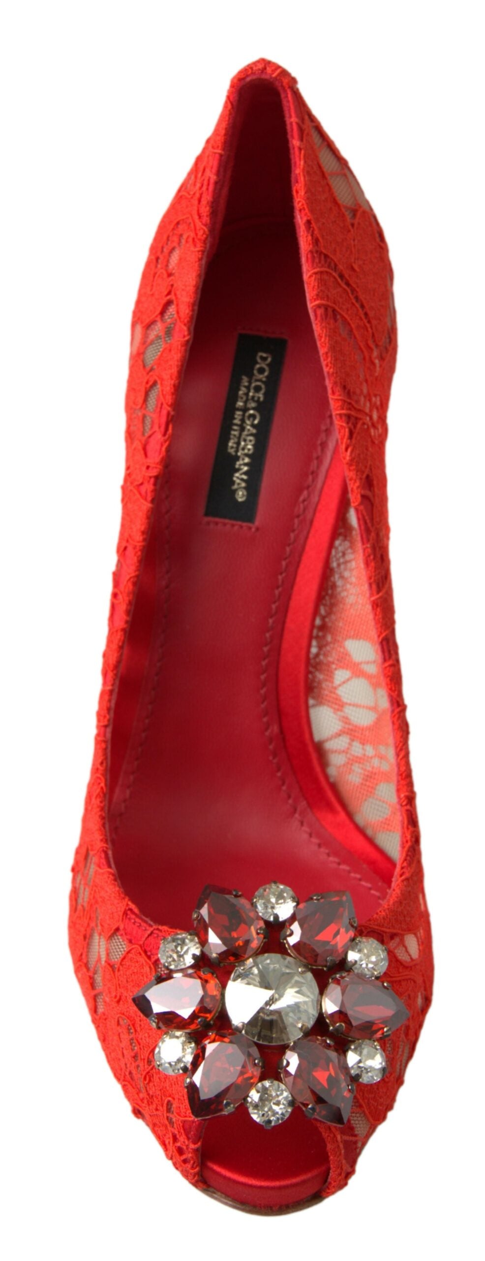Dolce & Gabbana Red Taormina Lace Crystal Heels Pumps Shoes Dolce & Gabbana