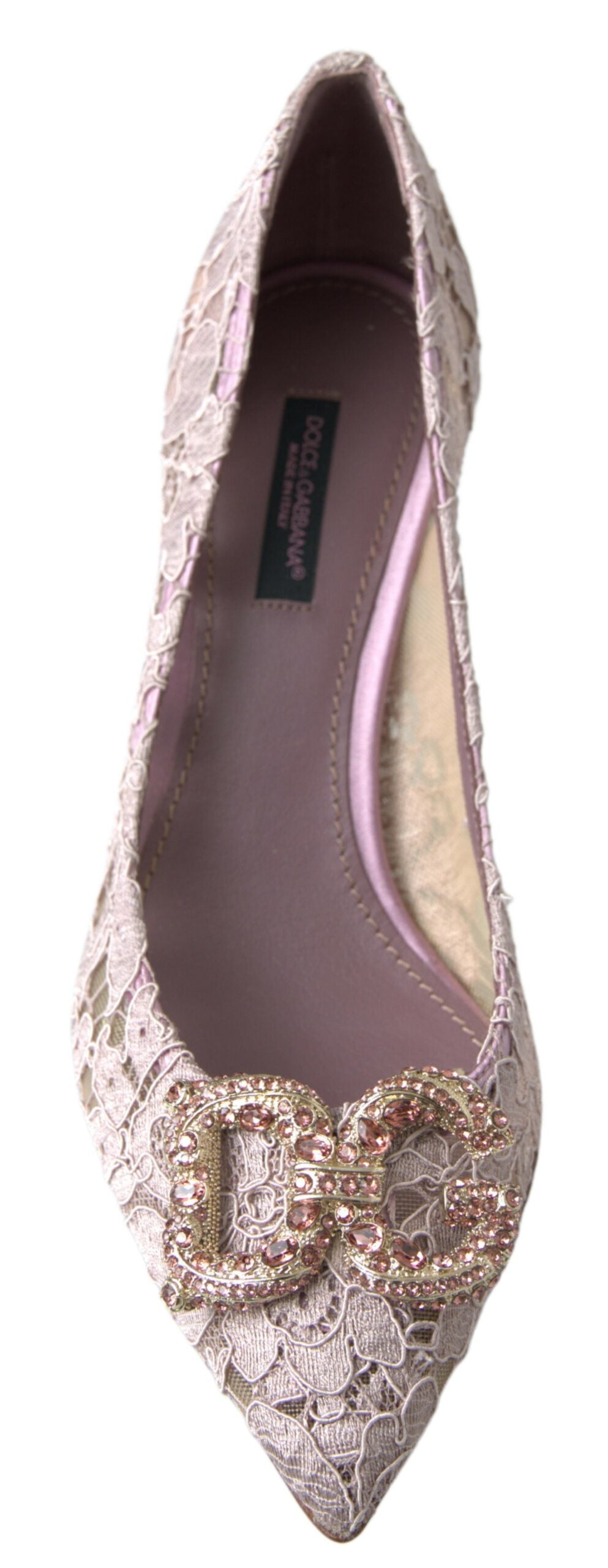 Dolce & Gabbana Pink Floral Lace DG Crystal Pumps Shoes Dolce & Gabbana