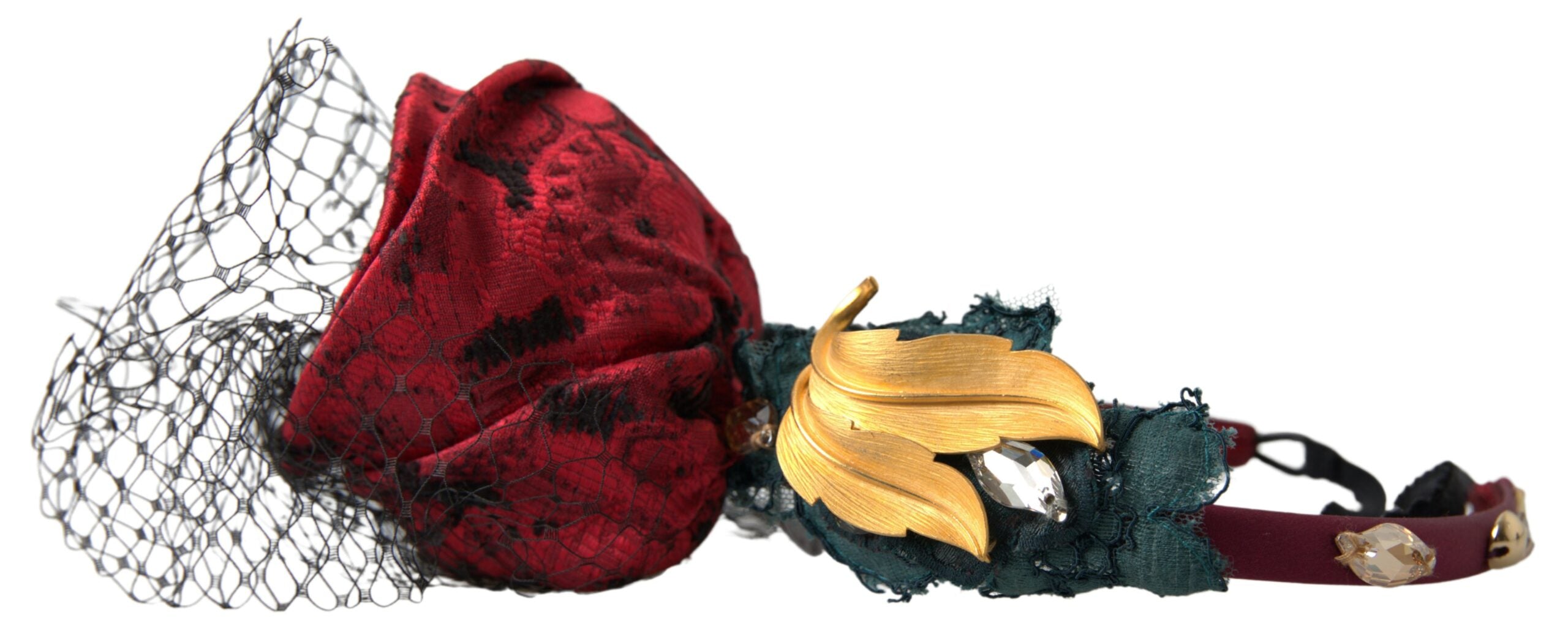 Dolce & Gabbana Red with multicolor Rose Silk Crystal Netted Logo Diadem Headband Dolce & Gabbana
