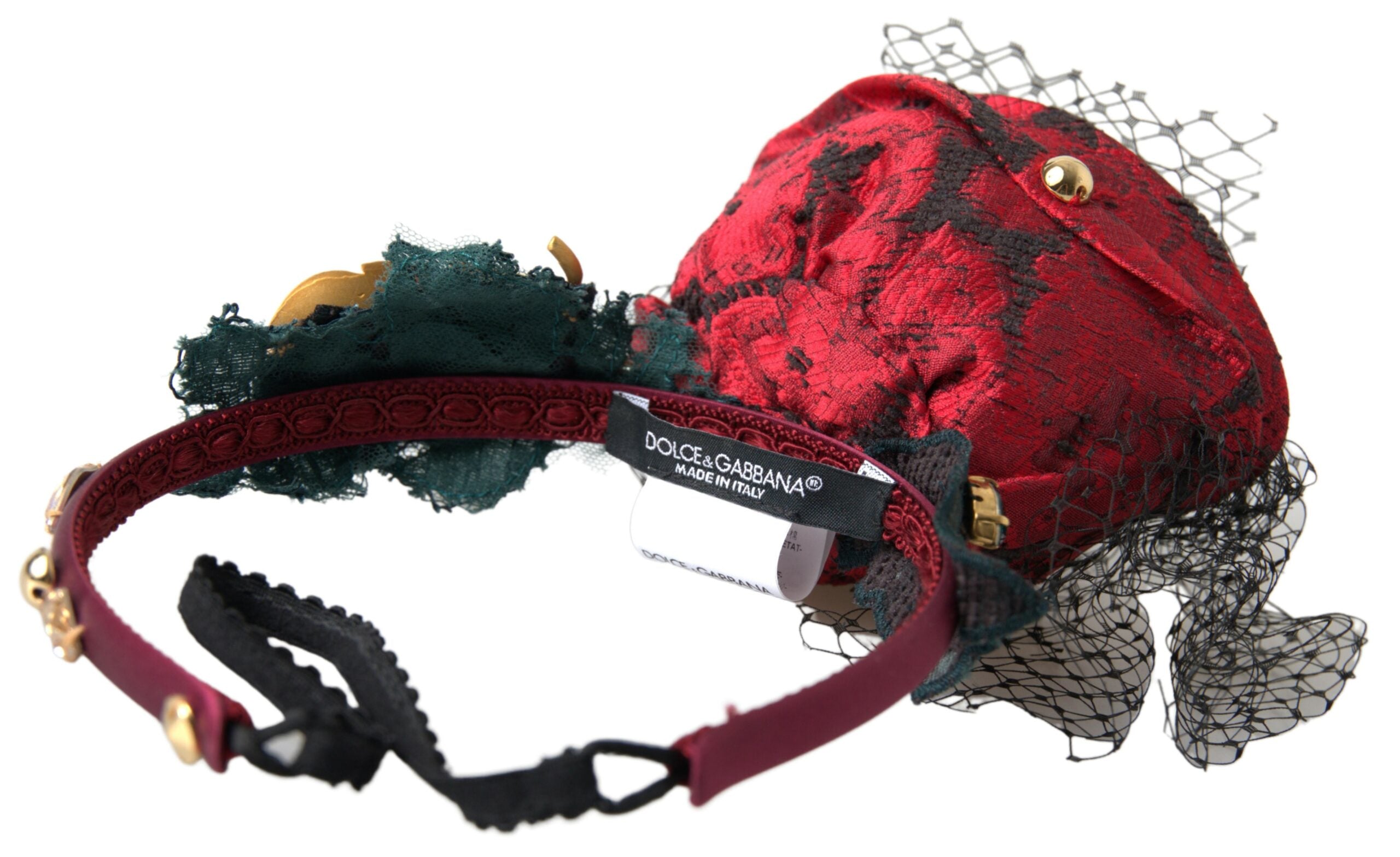 Dolce & Gabbana Red with multicolor Rose Silk Crystal Netted Logo Diadem Headband Dolce & Gabbana