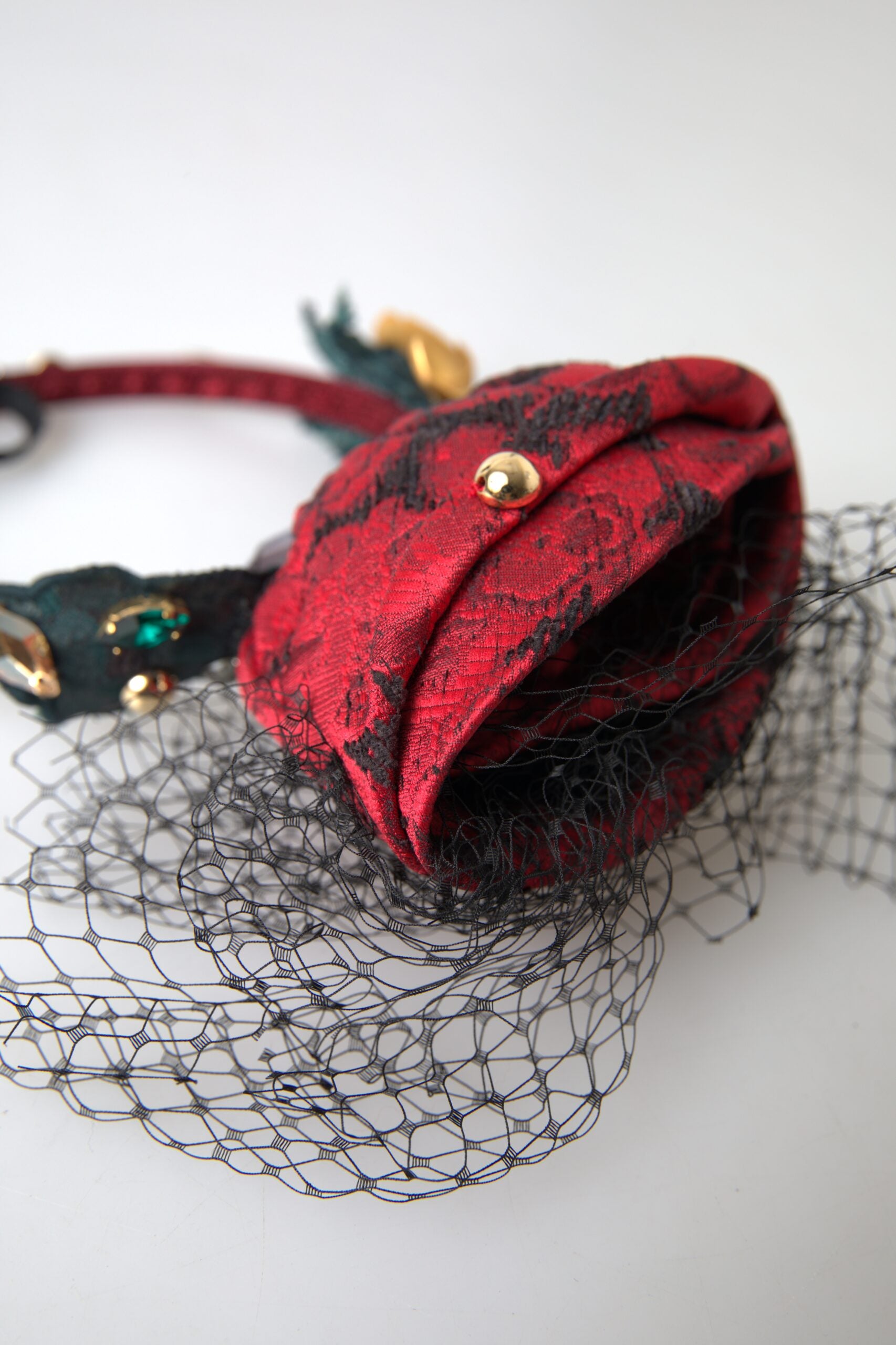 Dolce & Gabbana Red with multicolor Rose Silk Crystal Netted Logo Diadem Headband Dolce & Gabbana
