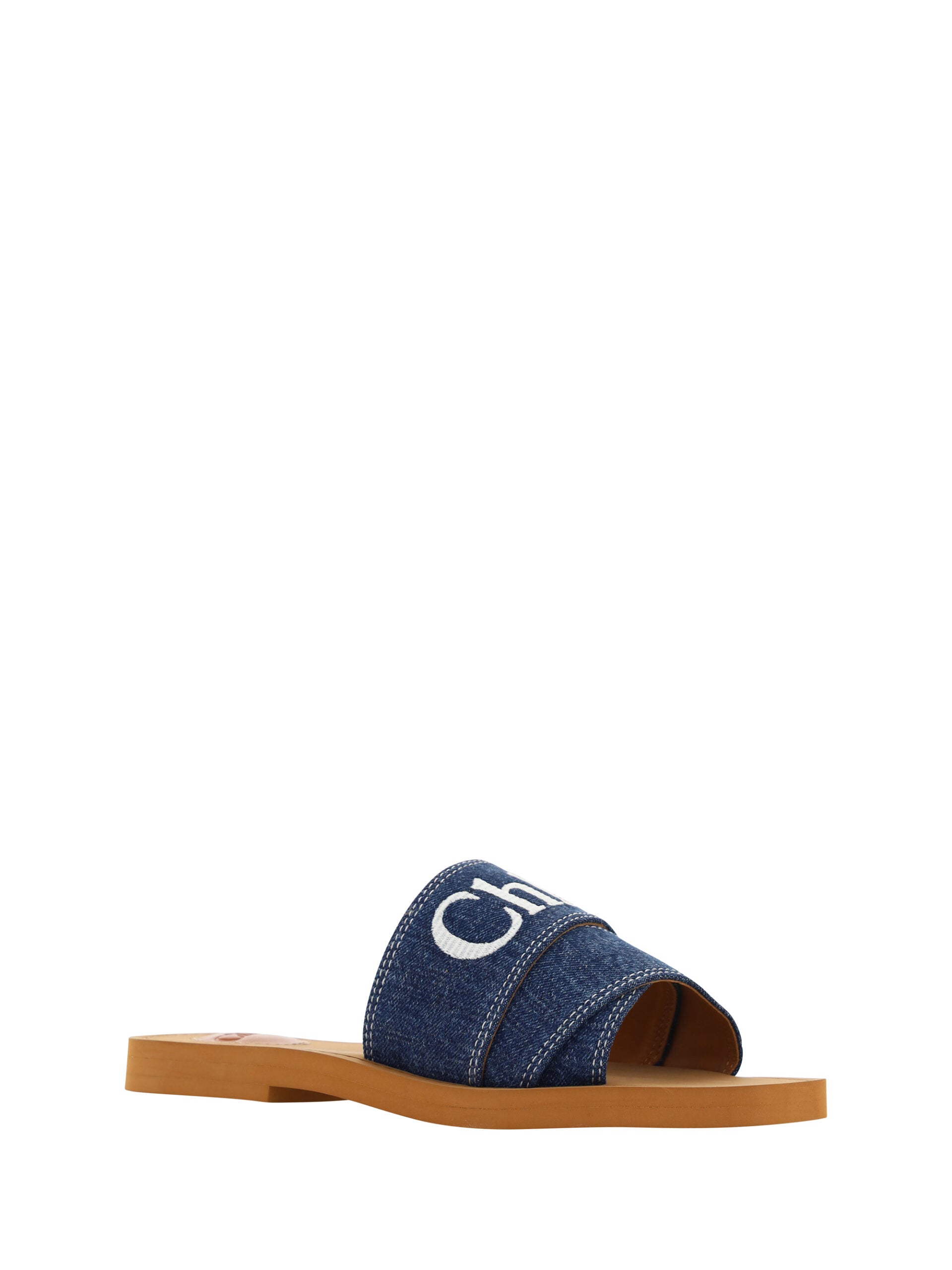 Chloé Denim Blue Cotton Slides Woody Sandals Chloé