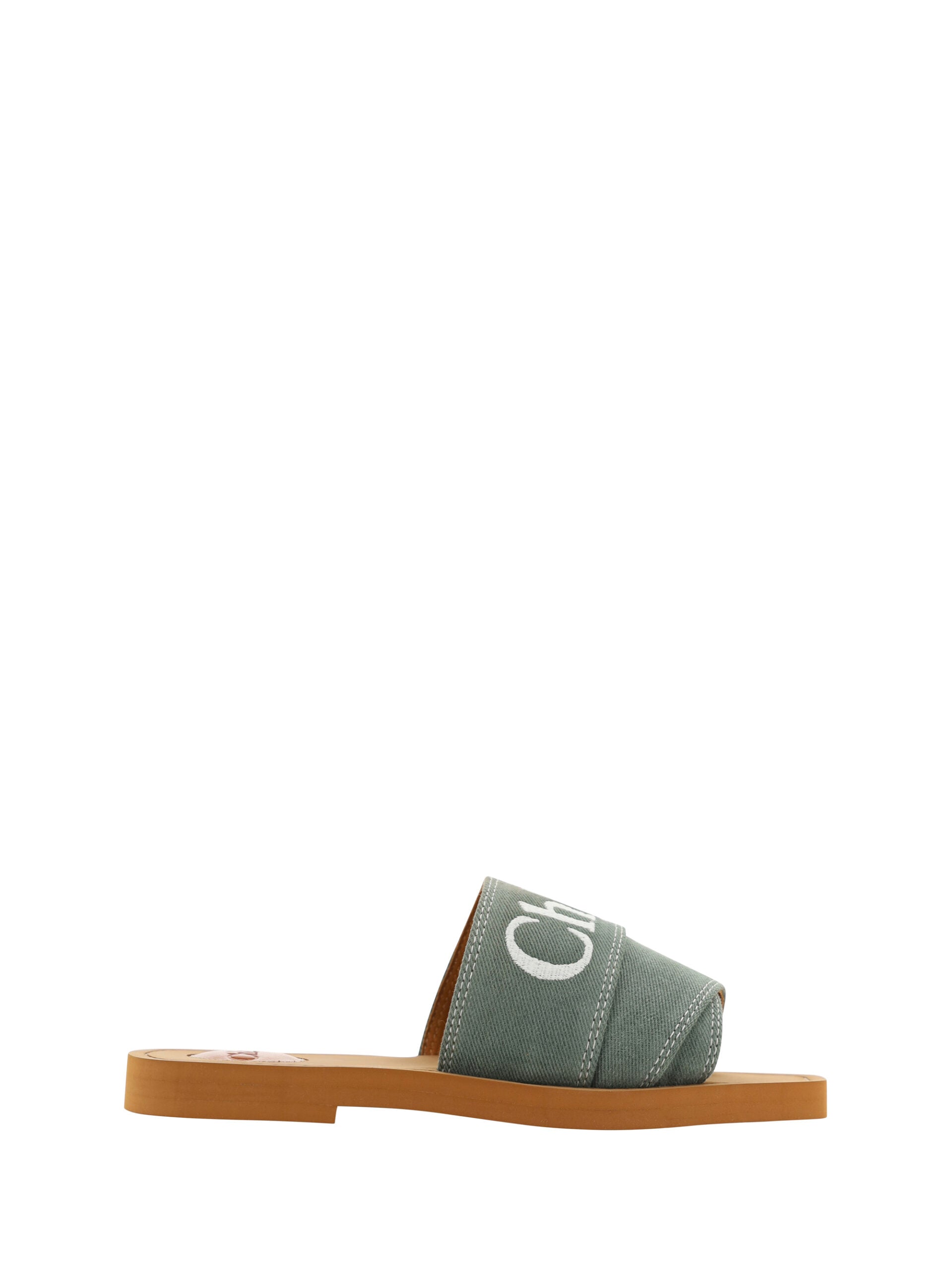 Chloé Forest Green Cotton Slides Woody Sandals Chloé