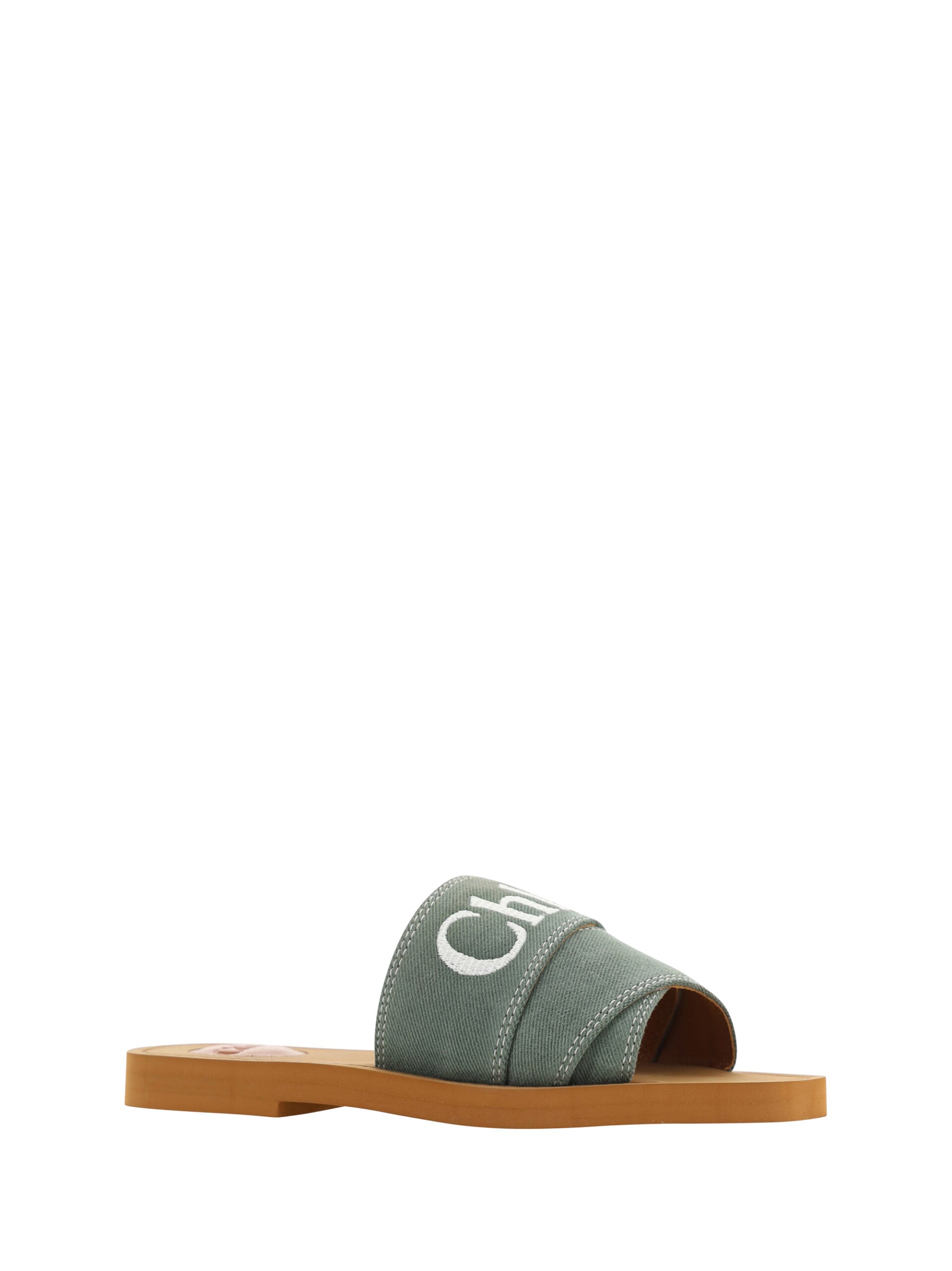 Chloé Forest Green Cotton Slides Woody Sandals Chloé