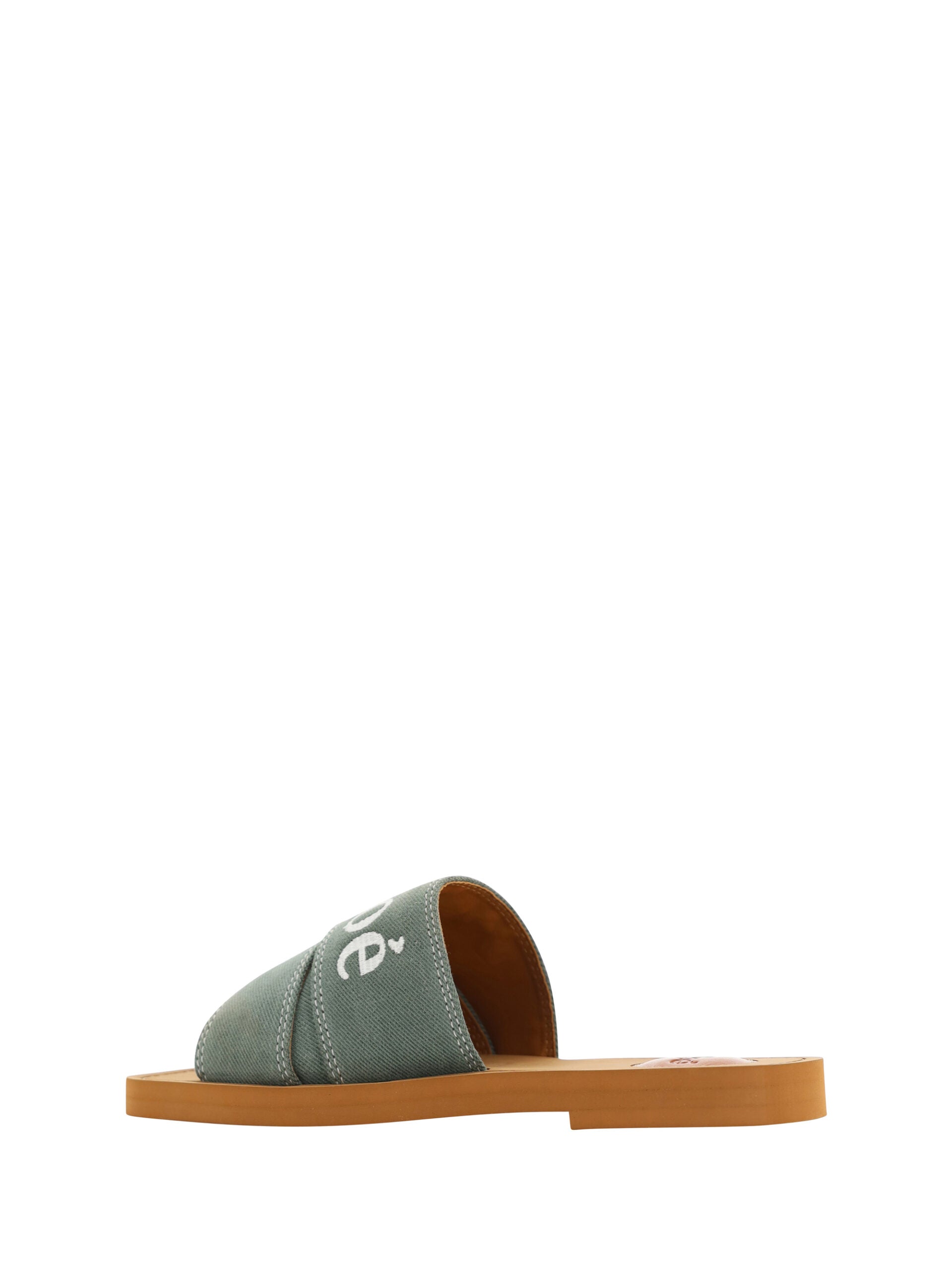 Chloé Forest Green Cotton Slides Woody Sandals Chloé