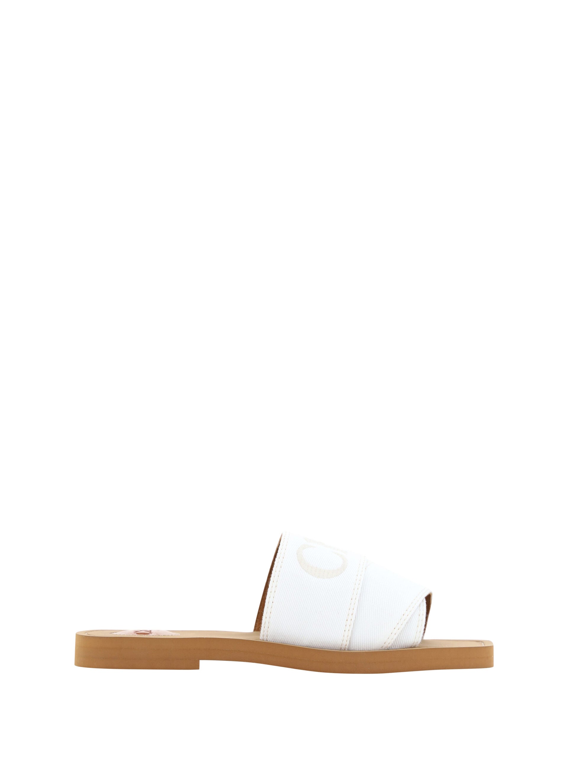Chloé White Cotton Slides Woody Sandals Chloé