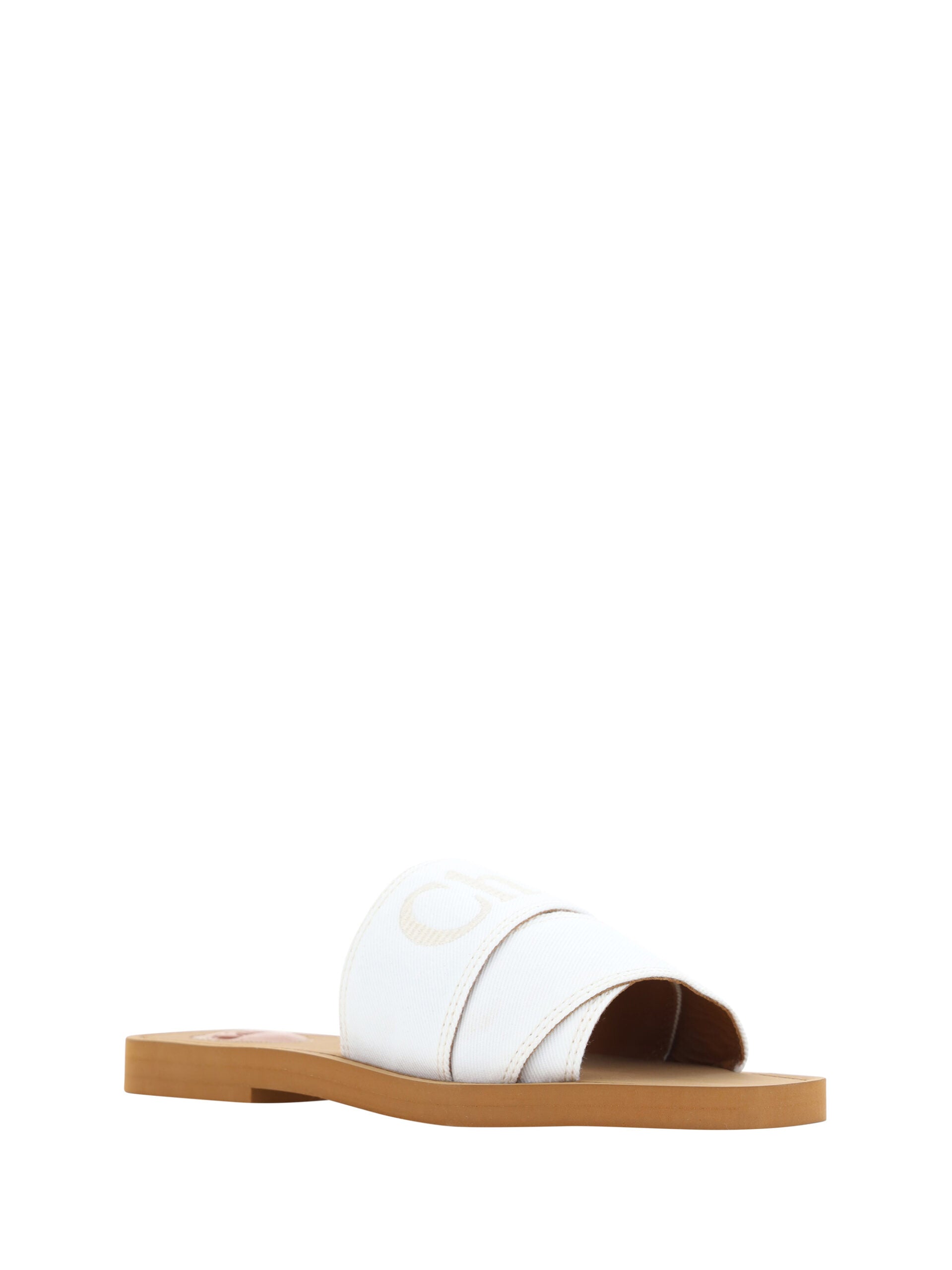 Chloé White Cotton Slides Woody Sandals Chloé