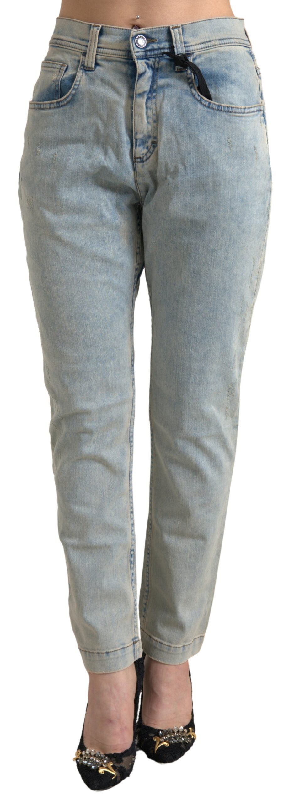 Dolce & Gabbana Blue Washed Cotton Mid Waist Skinny Jeans Dolce & Gabbana
