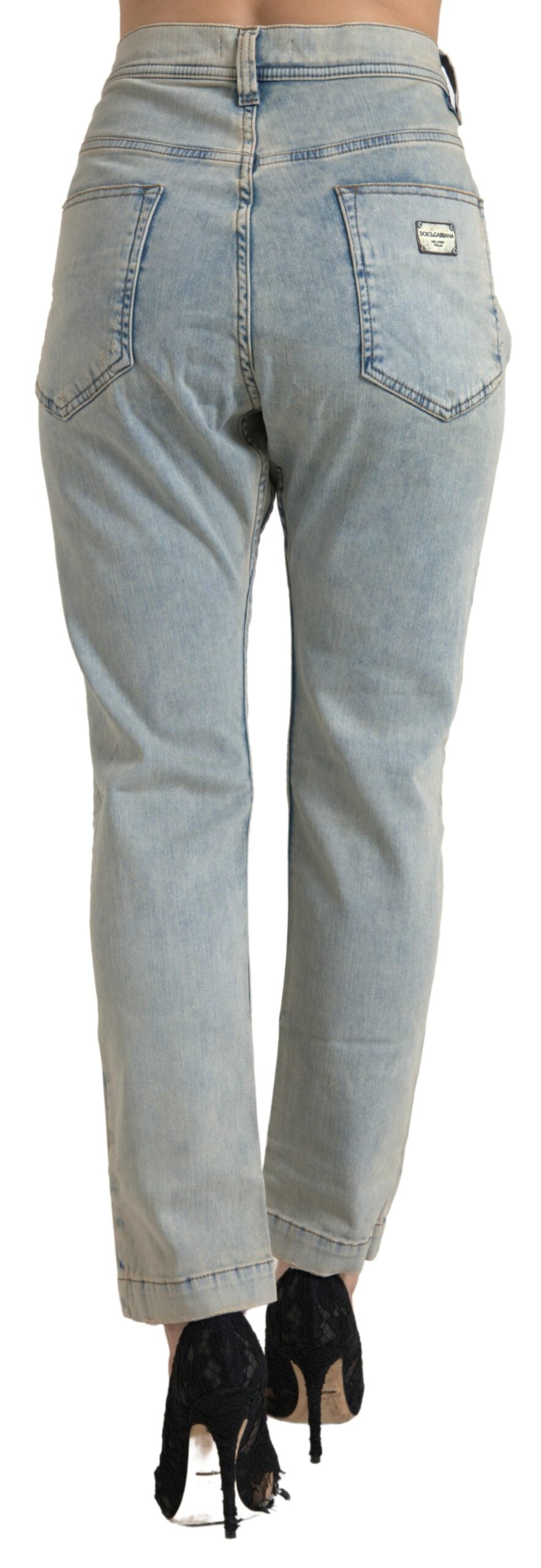 Dolce & Gabbana Blue Washed Cotton Mid Waist Skinny Jeans Dolce & Gabbana