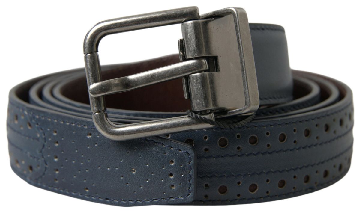 Dolce & Gabbana Blue Leather Perforated Metal Buckle Belt Dolce & Gabbana