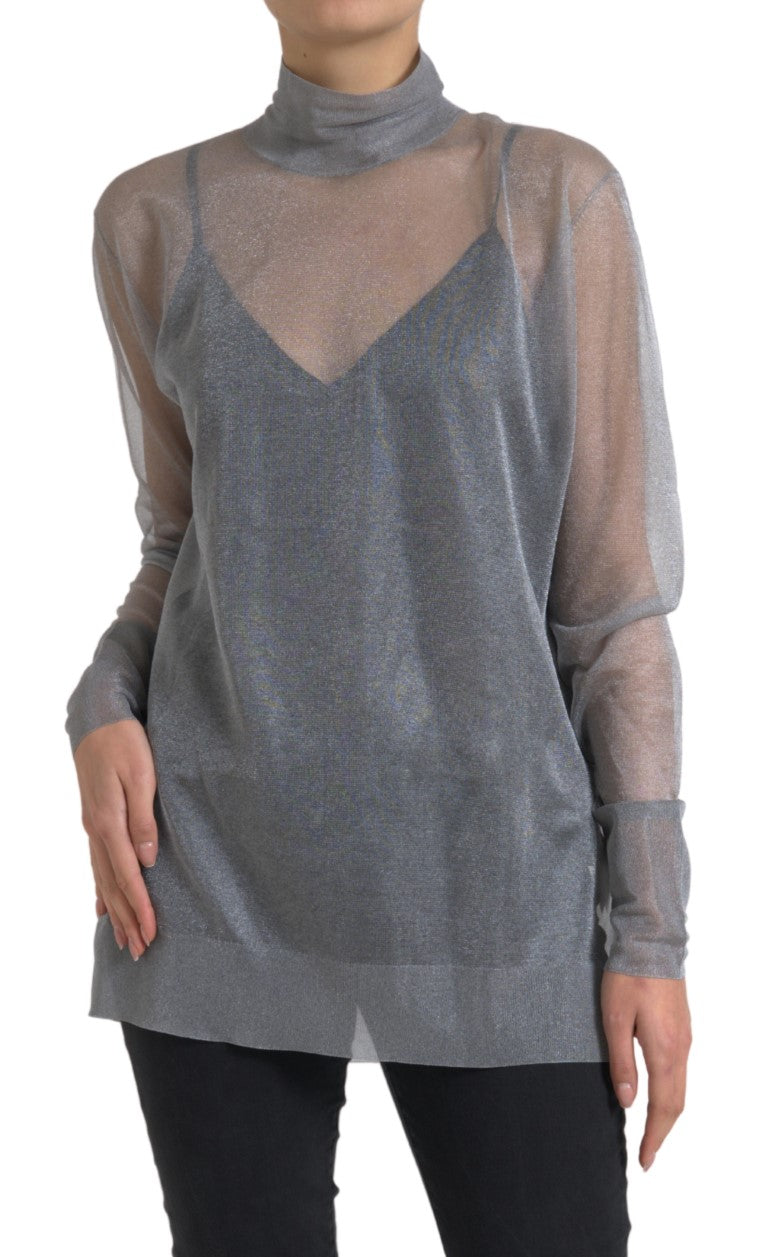 Dolce & Gabbana Gray Mesh Turtleneck Long Sleeve Blouse Top Dolce & Gabbana
