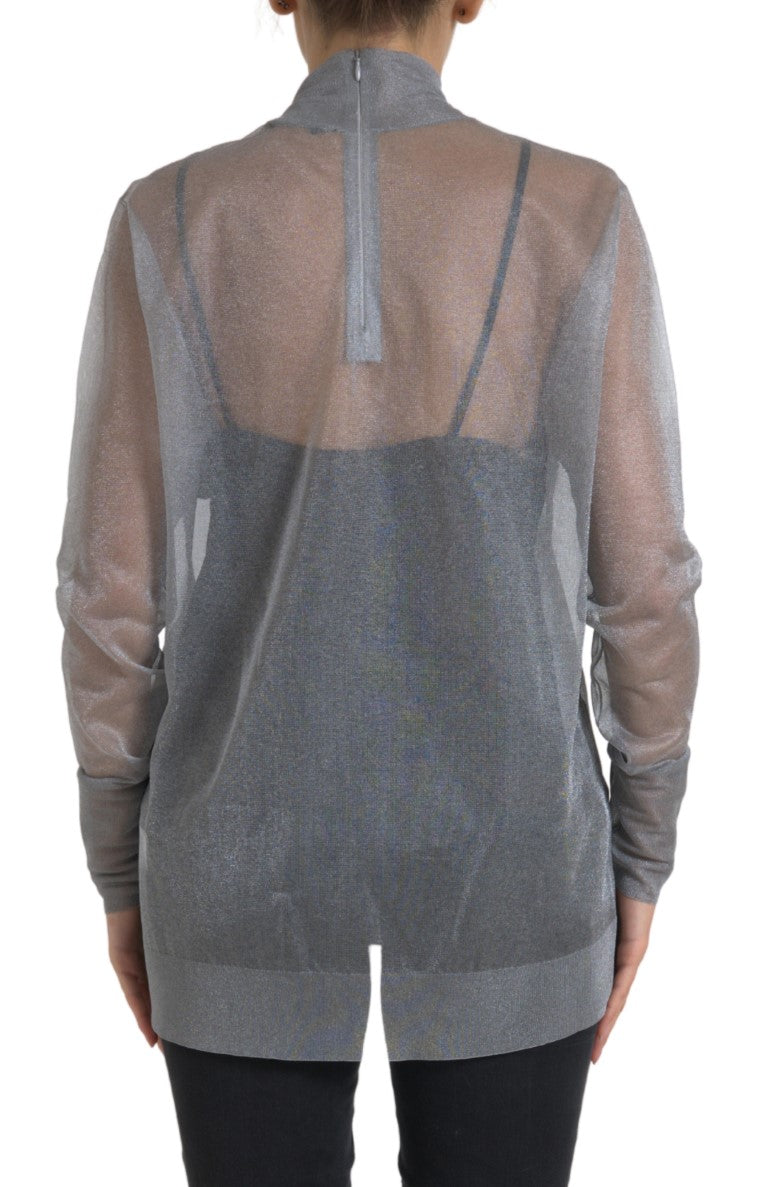 Dolce & Gabbana Gray Mesh Turtleneck Long Sleeve Blouse Top Dolce & Gabbana