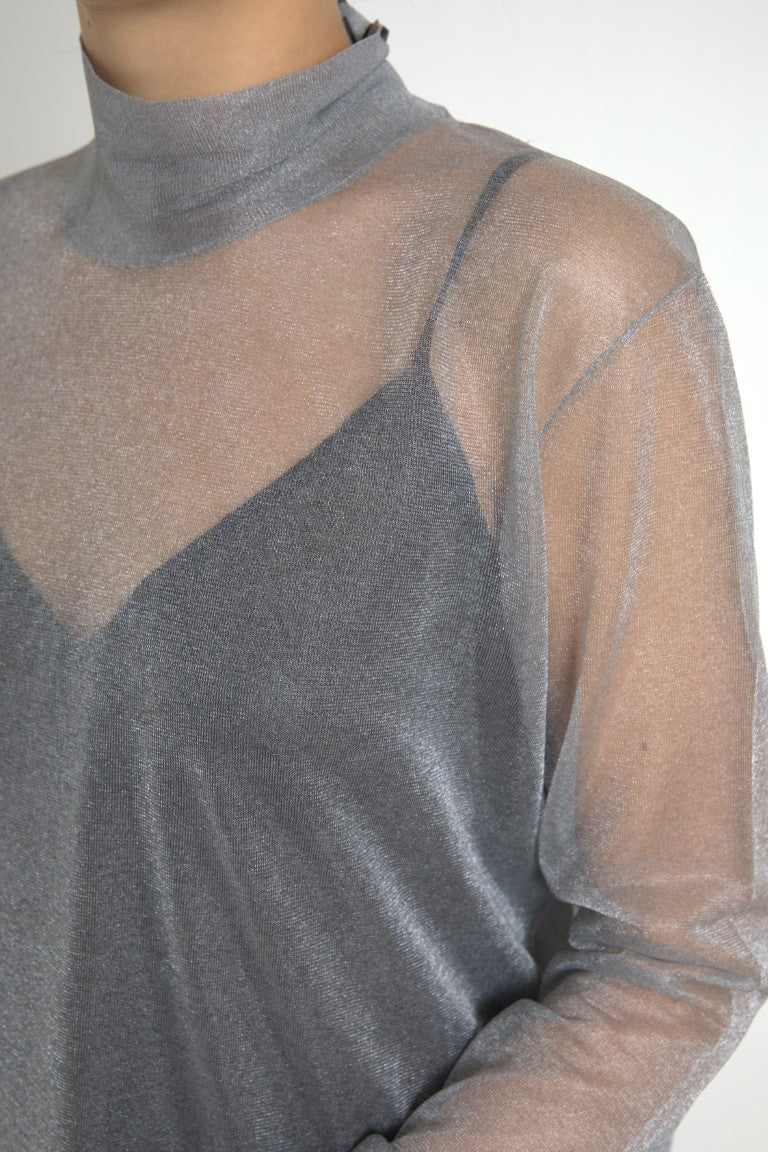 Dolce & Gabbana Gray Mesh Turtleneck Long Sleeve Blouse Top Dolce & Gabbana