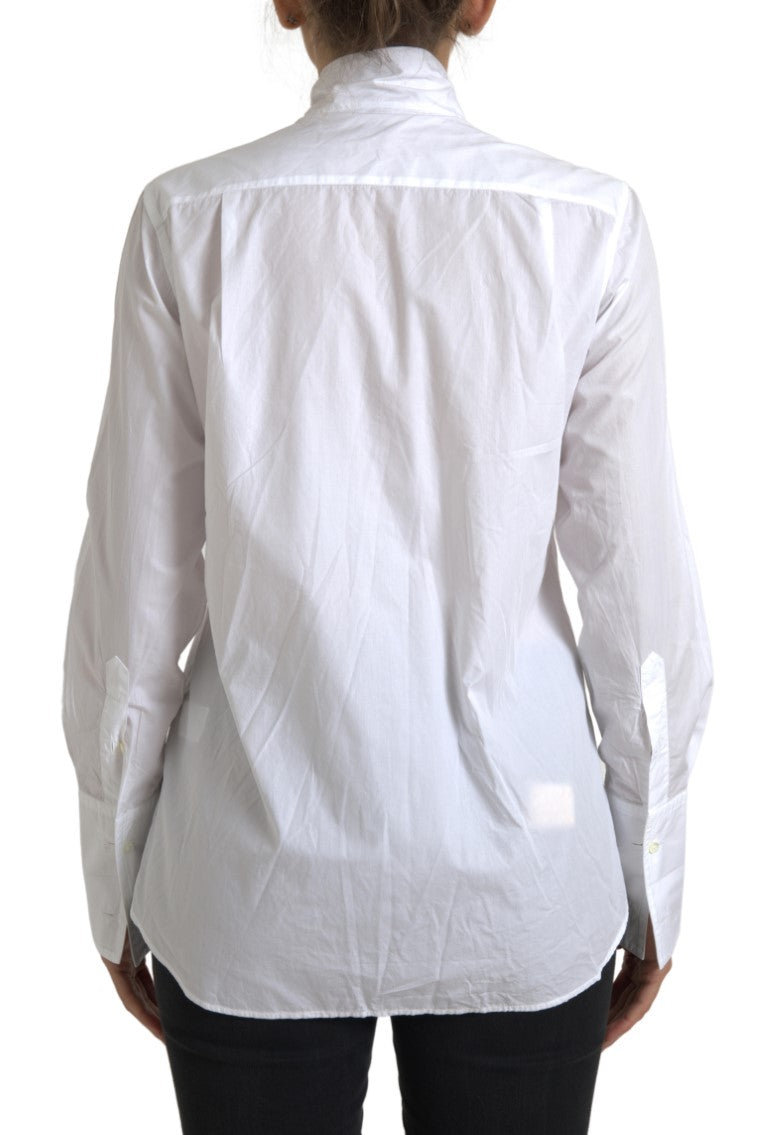 Dolce & Gabbana White Cotton Ascot Collar Long Sleeves Top Dolce & Gabbana